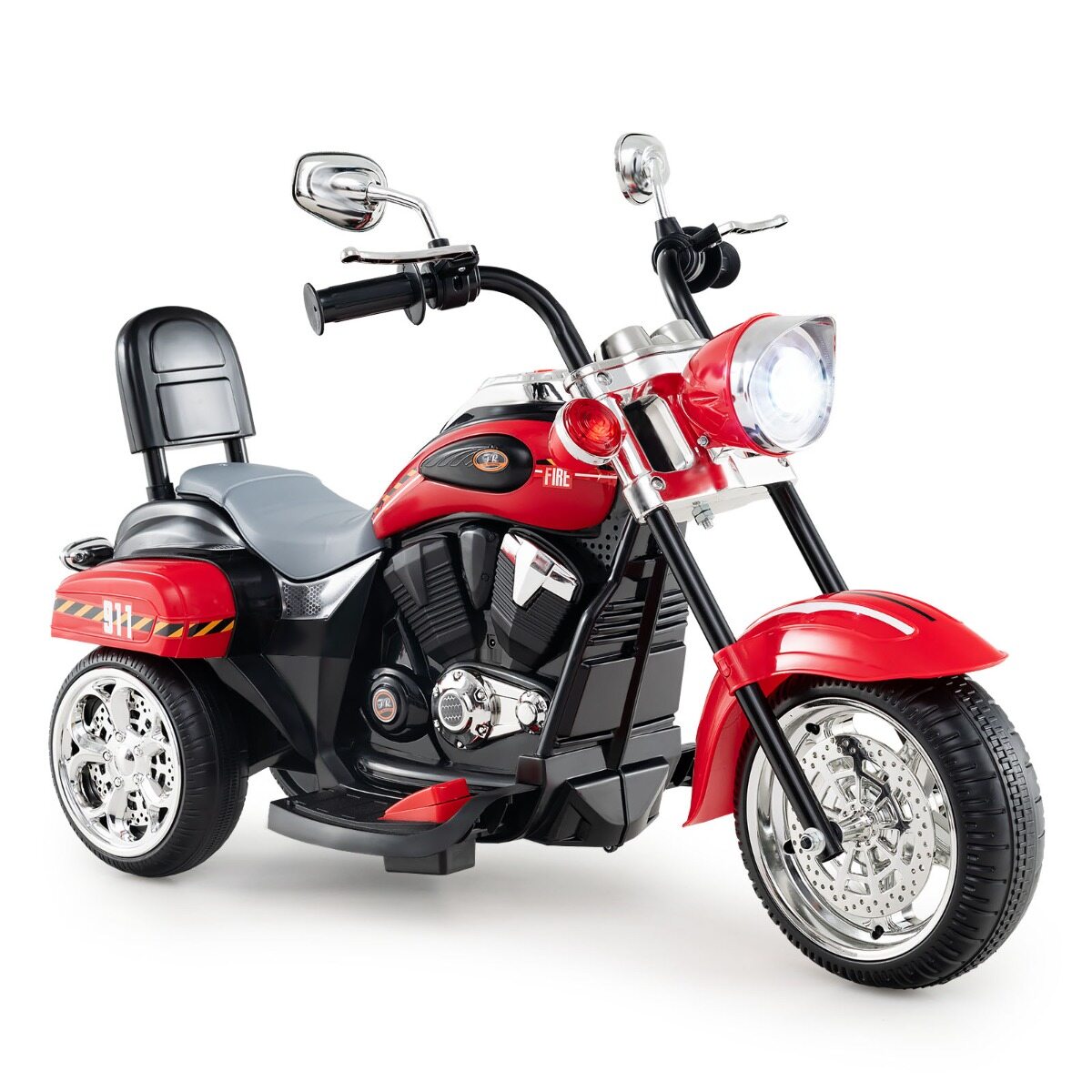 Elektriskais motocikls-skrejritenis 3 riteņi bērniem 6V 3 km/h skaņas un gaismas efekti 3 gadi + čopera stils melns+sarkans