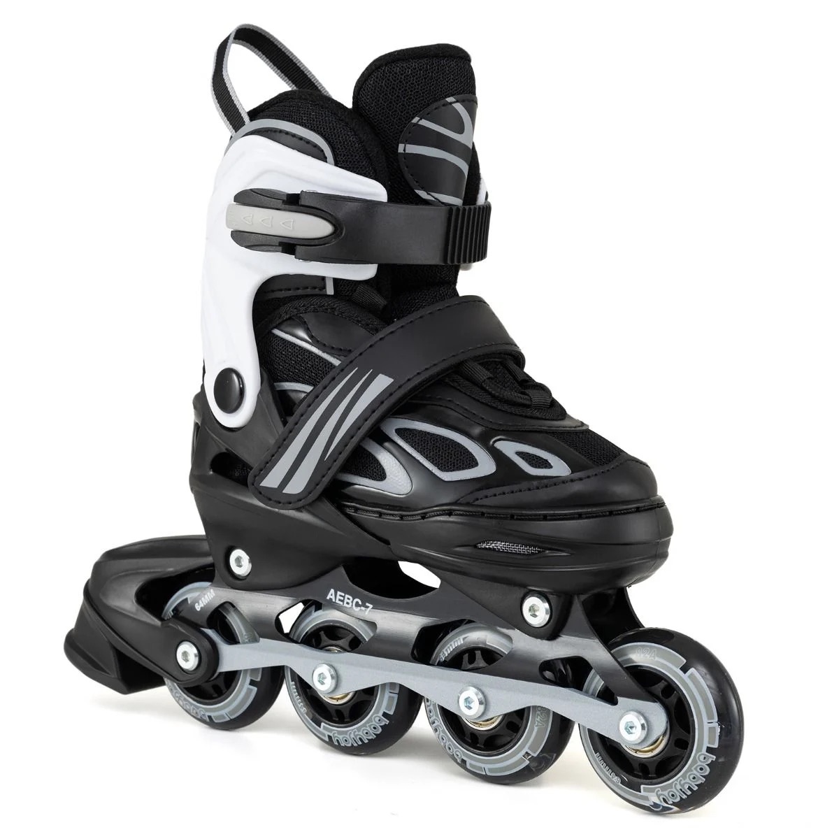 Neljale suurusele reguleeritavad helendavate LED-ratastega laste rulluisud (Inline Skates), suurus S (EU 27–31), must ja valge