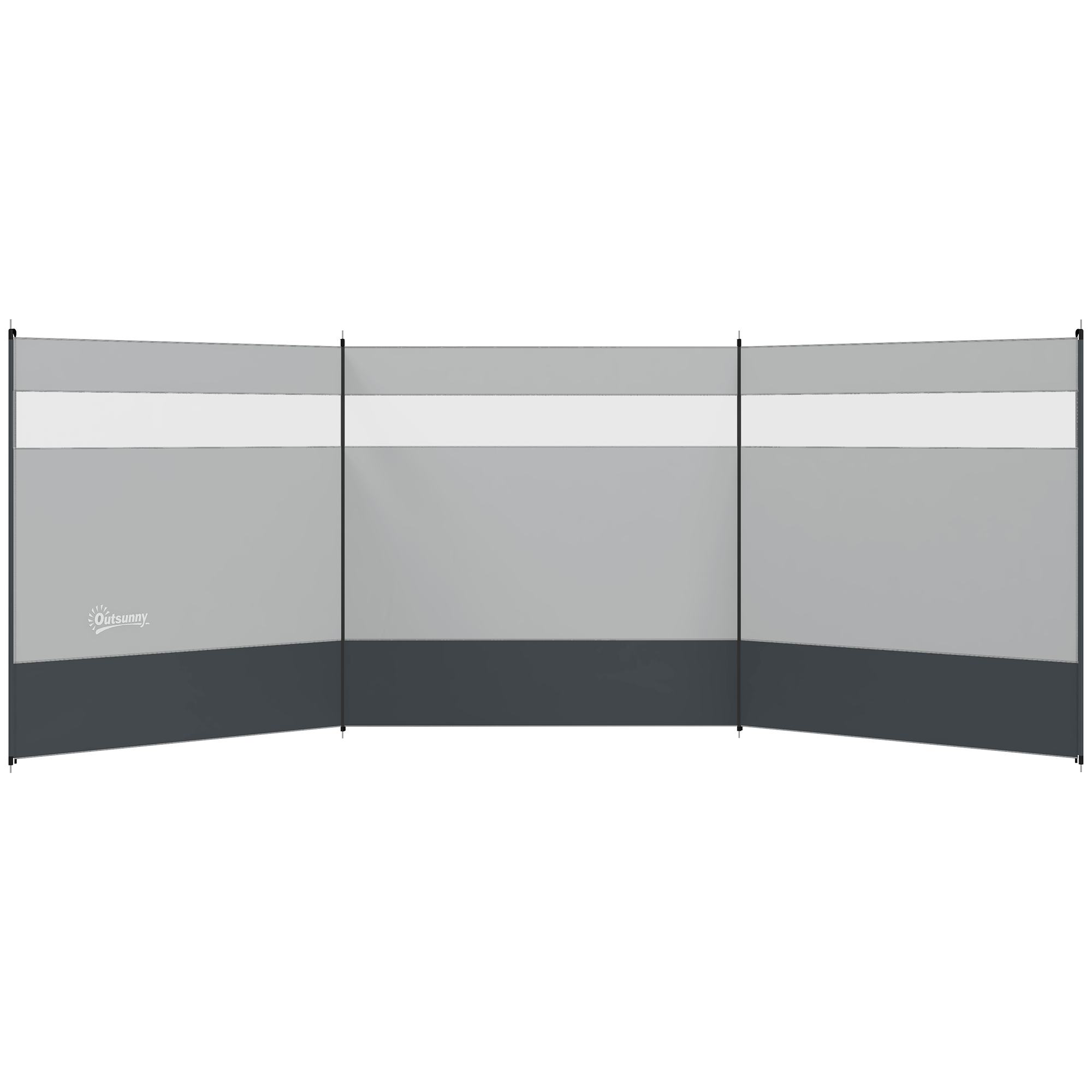Vēja aizsargs ar lodziņu un pārnēsāšanas somu, tērauda stieņi, 440 × 140 cm, pelēks