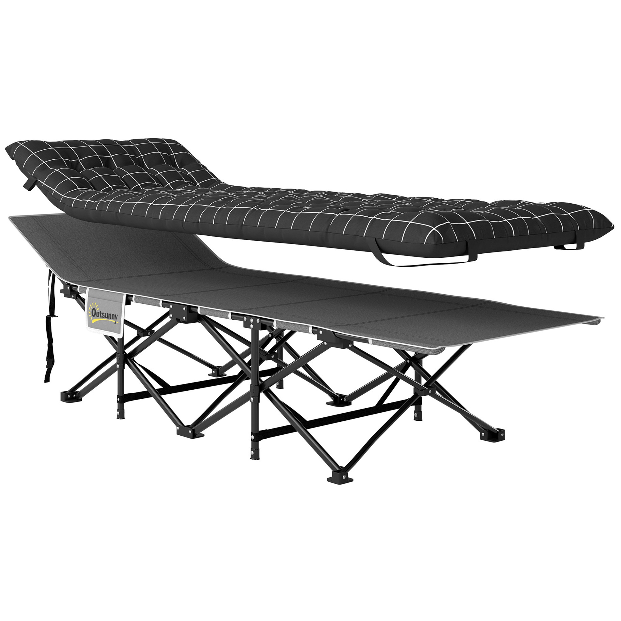 Saliekama kempinga gulta, kempinga gulta ar matraci, ergonomiska, metāla rāmis, melna
