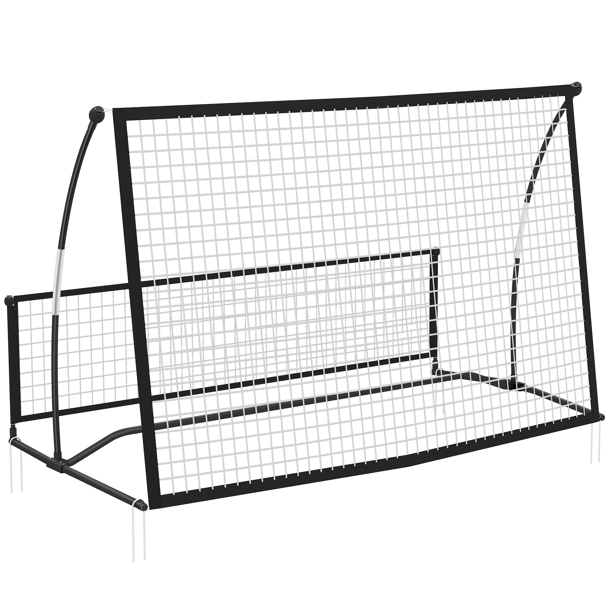Futbola atlēkušās bumbas atlēkšanas siena, 2-in-1 divpusēja salokāma trieciena siena ar atsitiena tīklu, 200 x 94 cm, melna