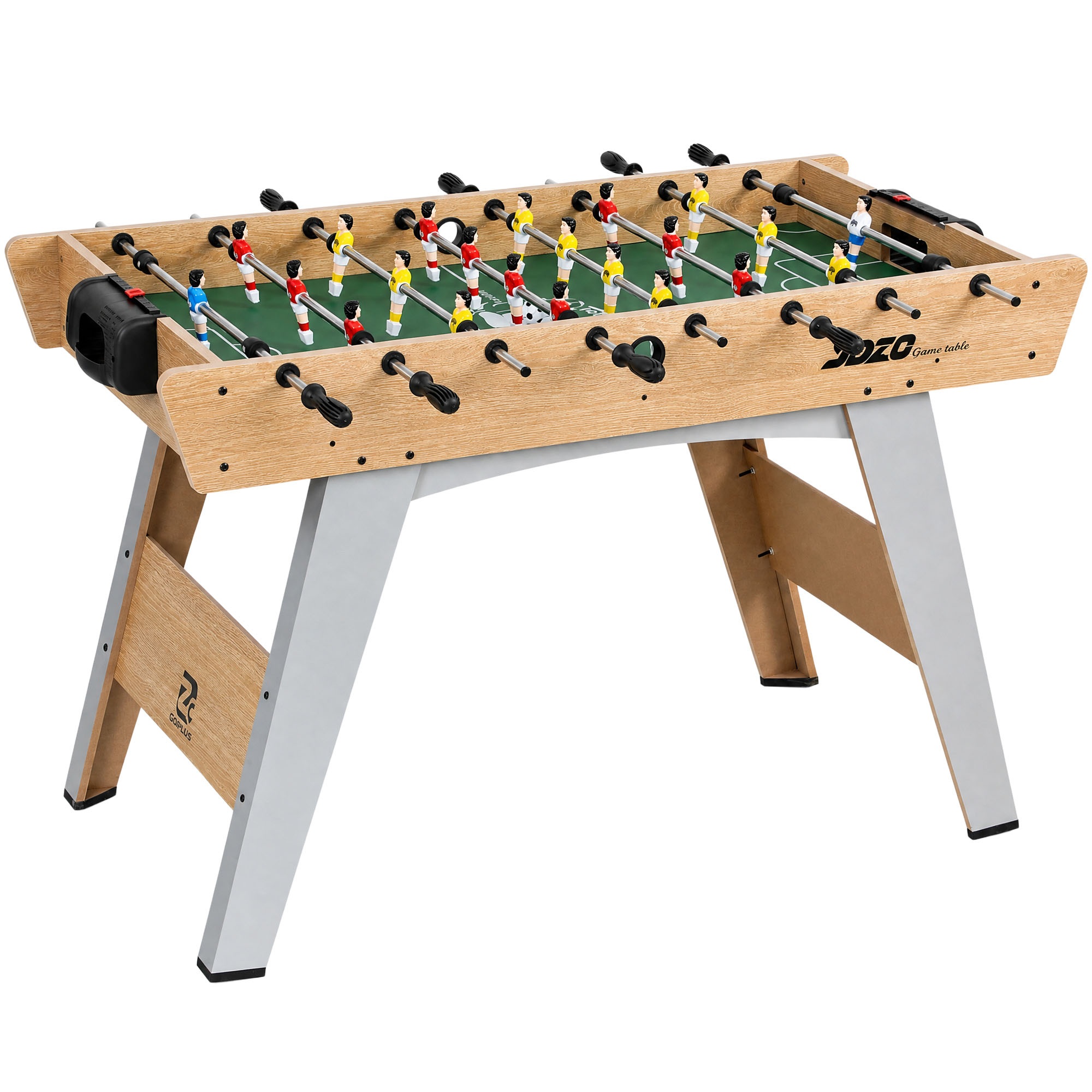 Galda futbols ar 22 spēlētājiem, 2 bumbiņām, neslīdošiem rokturiem, rezultātu skaitītāju, slīpām kājām, 121x87x77cm, dabīgs koks