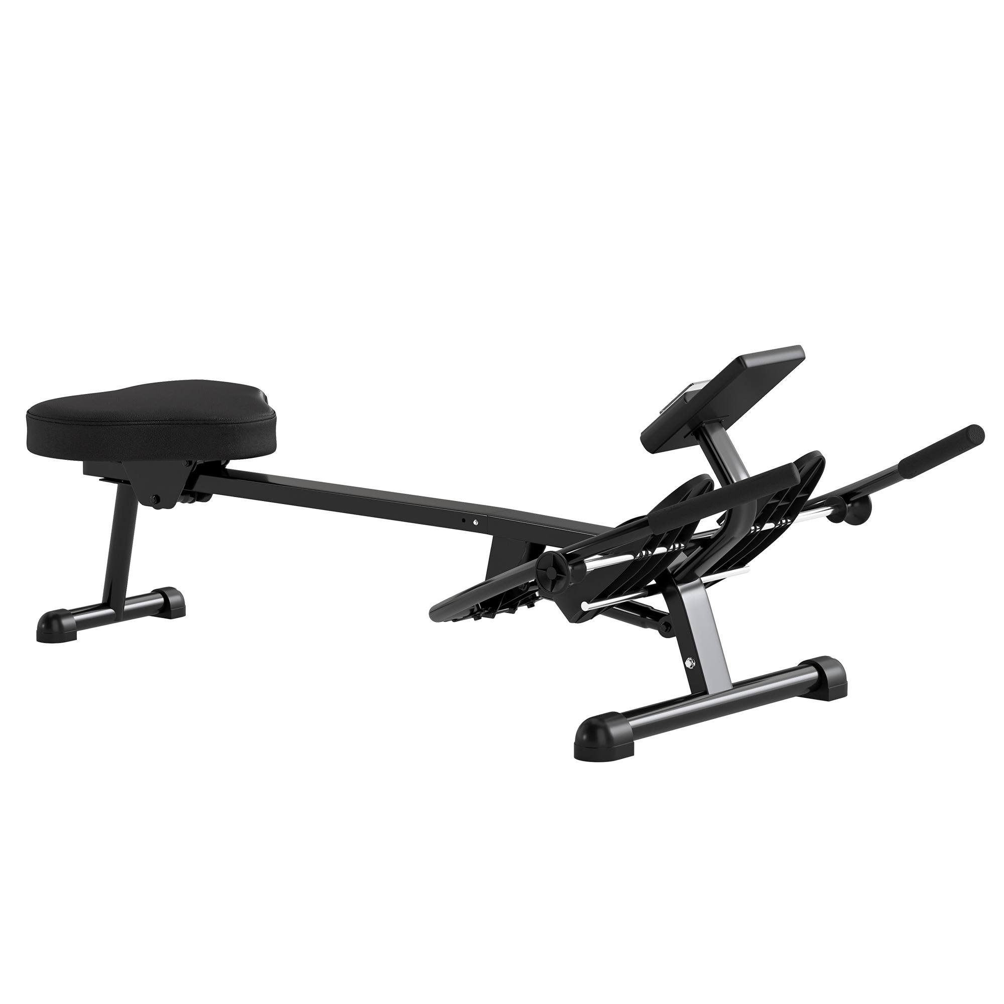Hidrauliska airēšanas trenažiera ierīce lietošanai mājās ar 12 pretestības līmeņiem, LCD ekrānu un neslīdošiem pedāļiem. Maks. 130 kg.