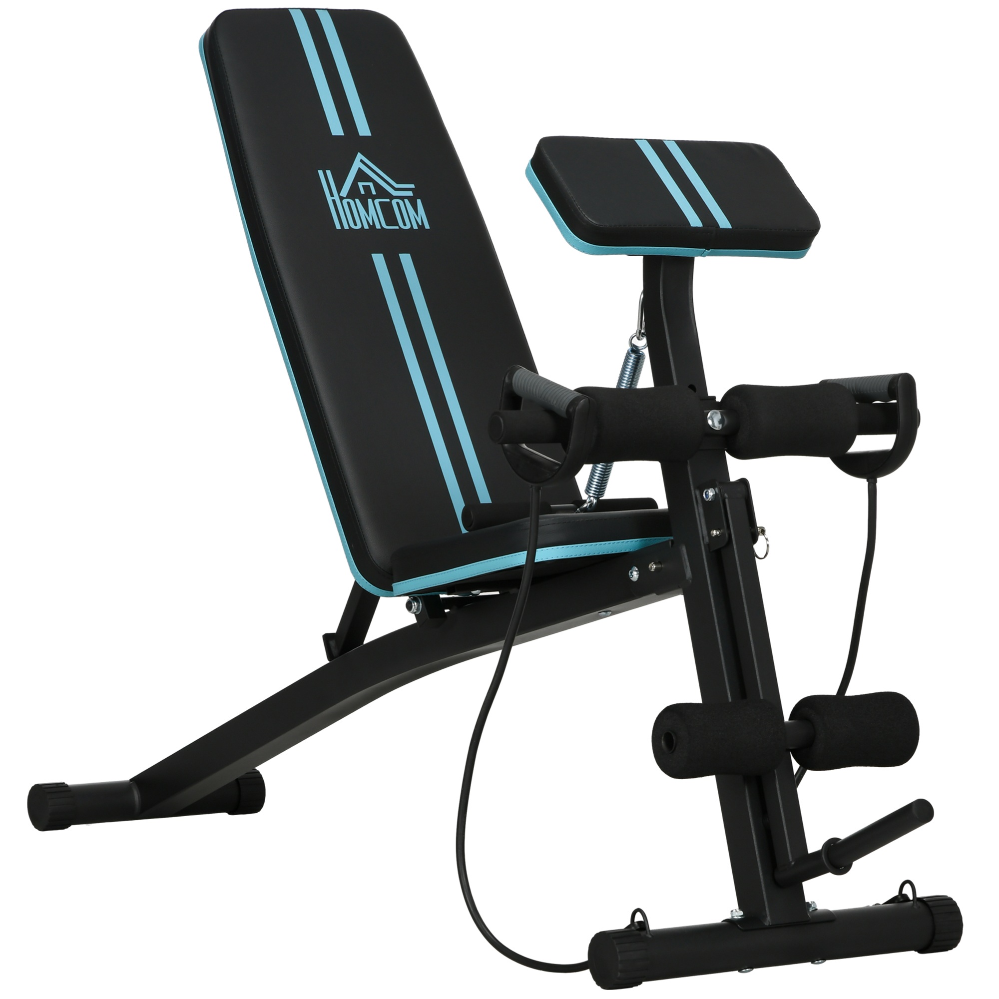 Svaru sols, saliekams treniņu sols ar 7 virzienos regulējamu atzveltni, fitnesa sols, slodzes izturība līdz 120 kg, zils