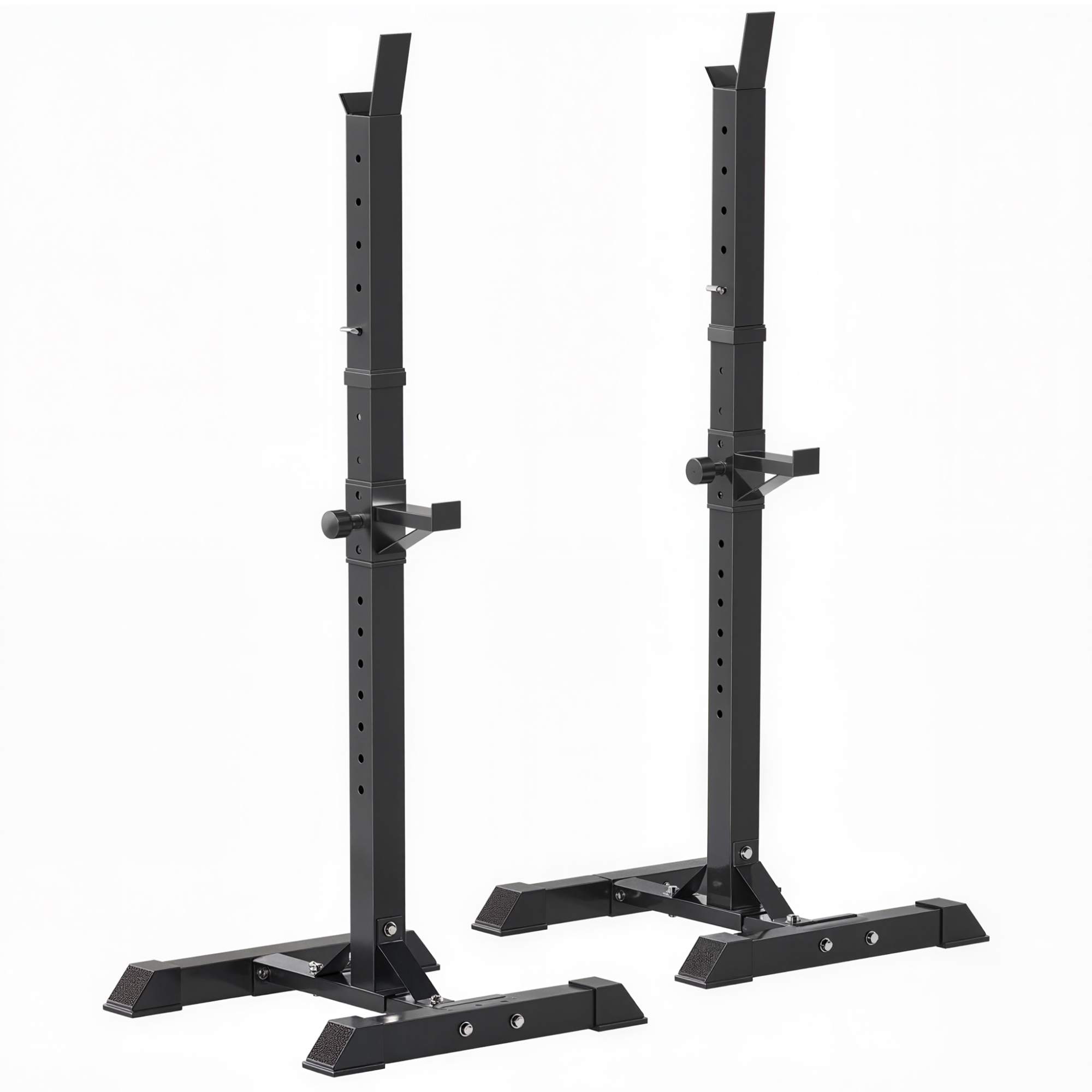 Tērauda svaru stieņa statīvi ar regulējamu augstumu, 2 gab., nestspēja līdz 150 kg, 52 × 48 × 160 cm, balti un melni