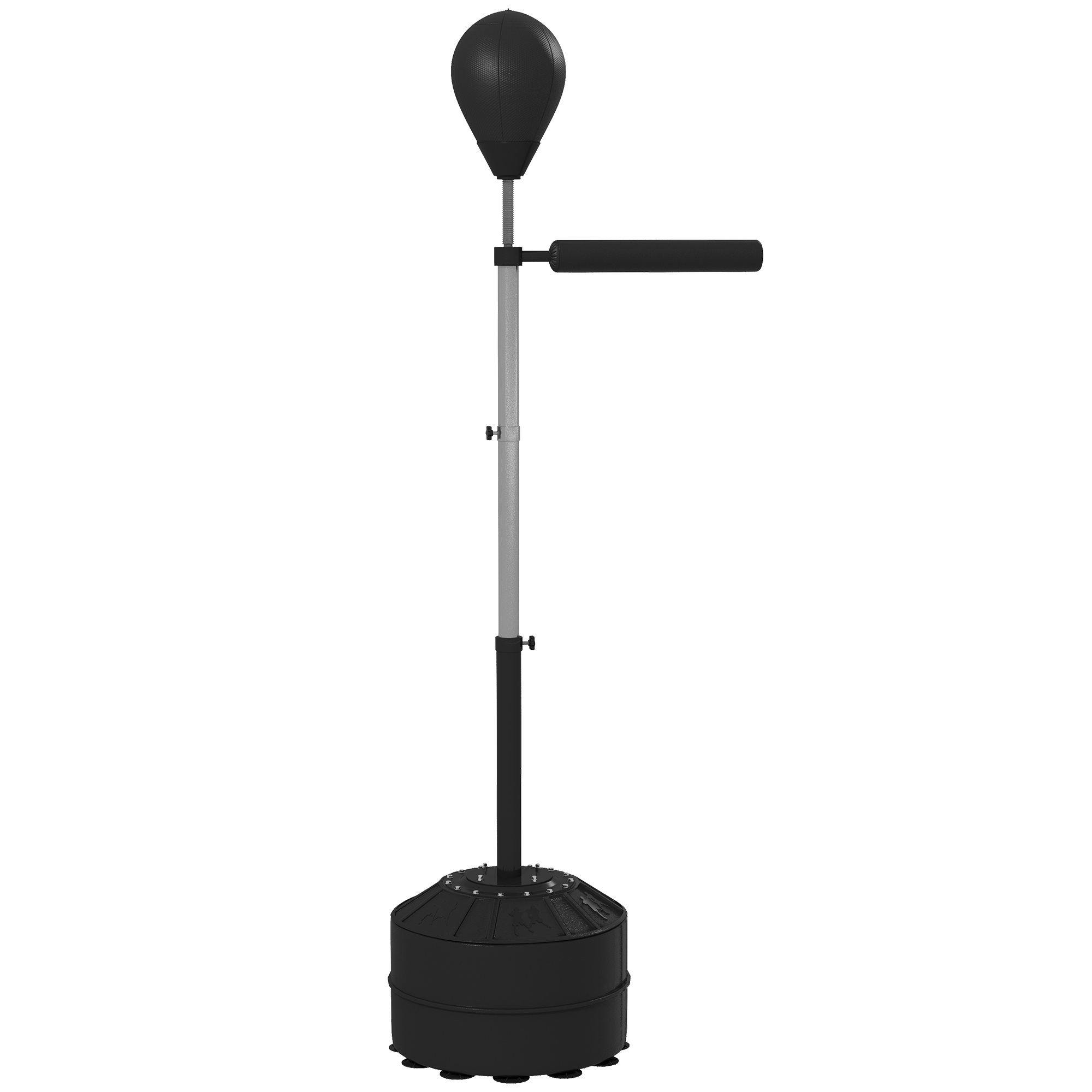 Boksa bumba ar refleksa stieni, regulējams augstums 160-205 cm, piepildāma pamatne, komplektā gaisa pumpis, melna