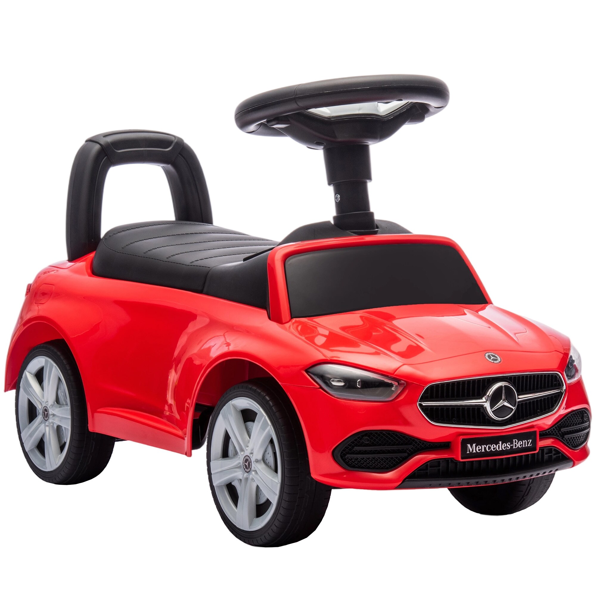 Mercedes-Benz C klases ratiņi ar skaņas signālu, motora skaņām, uzglabāšanas vietu, bērniem no 18 līdz 36 mēnešu vecumam, sarkani