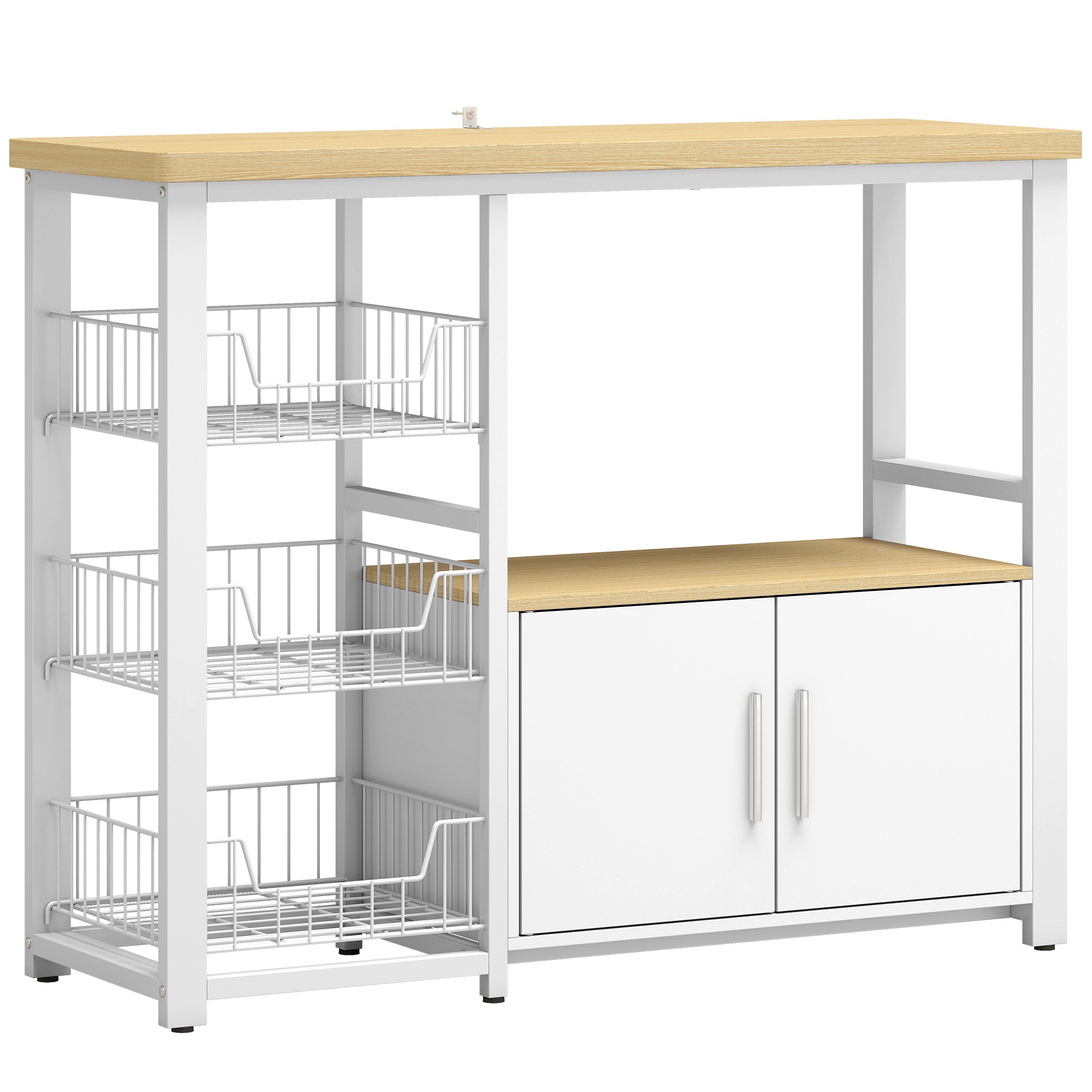 Virtuves plaukts ar uzglabāšanas vietu, mikroviļņu krāsns plaukts ar 3 groziem un skapi, 100 x 35 x 80 cm, balts