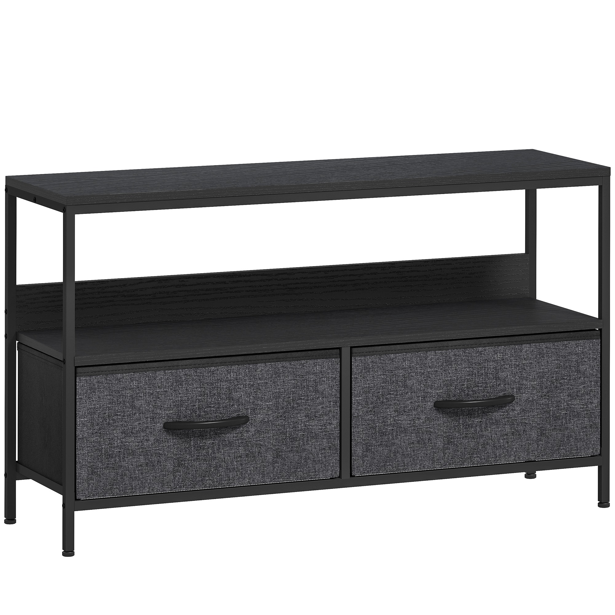 TV skapītis/zemais skapītis ar 2 atvilktnēm, atvērts nodalījums, televizoriem līdz 47 collām, 98 x 29 x 56 cm, melns + tumši pelēks