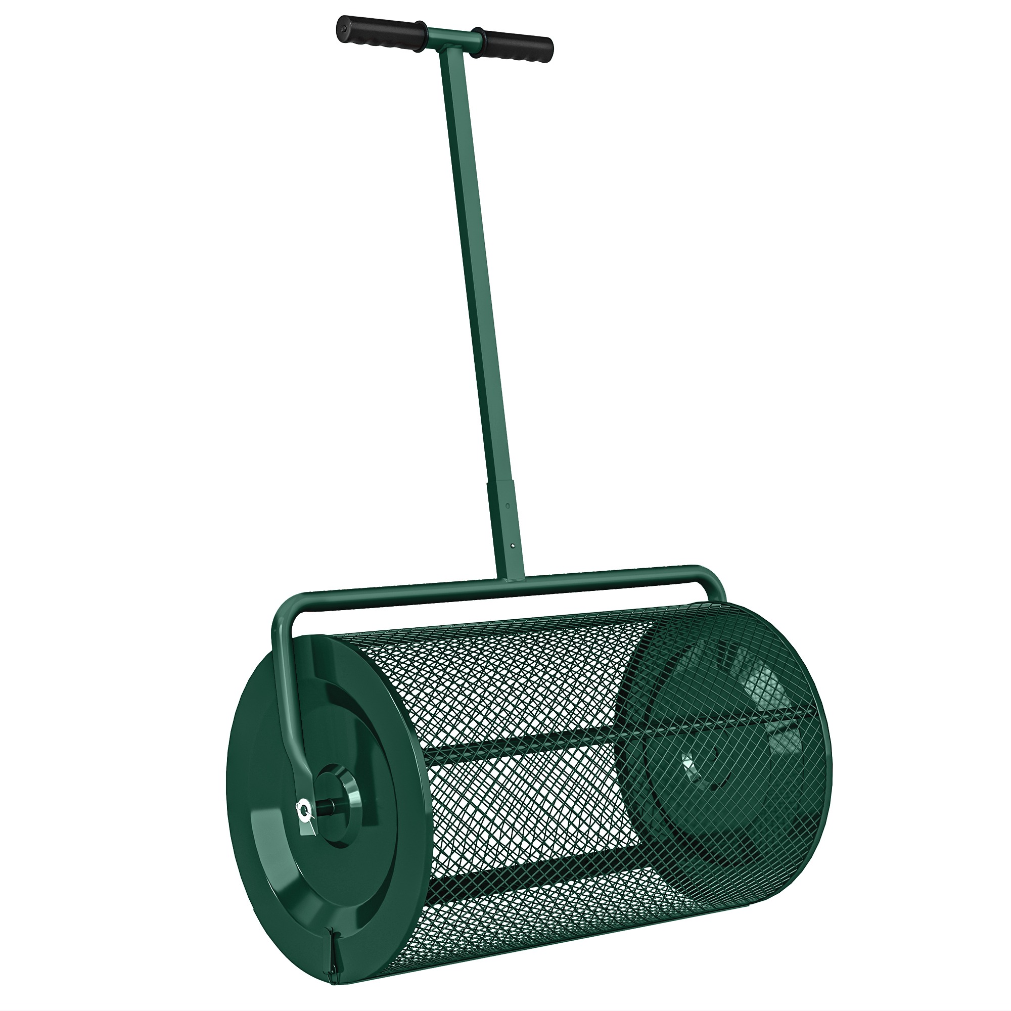 Komposta izkliedētājs 75L 61x40cm mēslojuma izkliedētājs zālienam ar T veida rokturi, metāla, zaļš