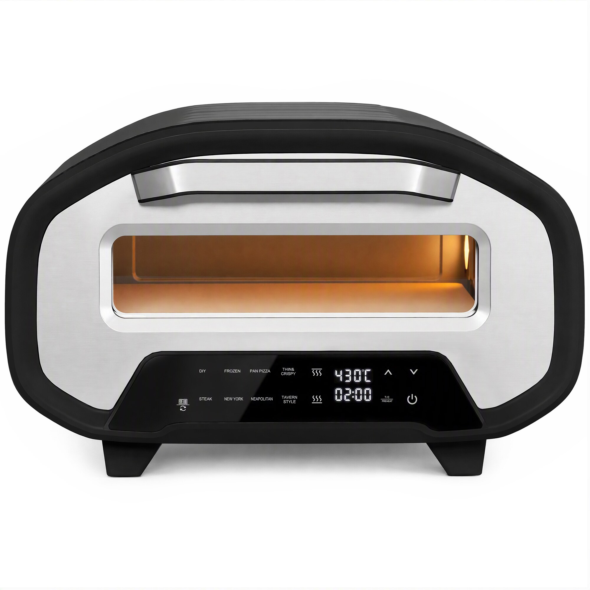 Iekštelpu picas krāsns, 30,5 cm elektriskā picas krāsns ar 8 programmām, 430 °C, taimeris, keramikas akmens, 2200 W