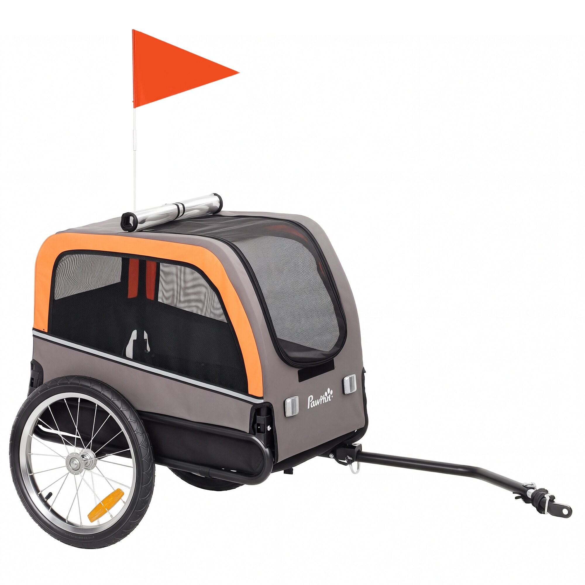 Suņu piekabe, salokāma velosipēda piekabe ar drošības atstarotājiem maziem un vidējiem suņiem līdz 20 kg, oranža
