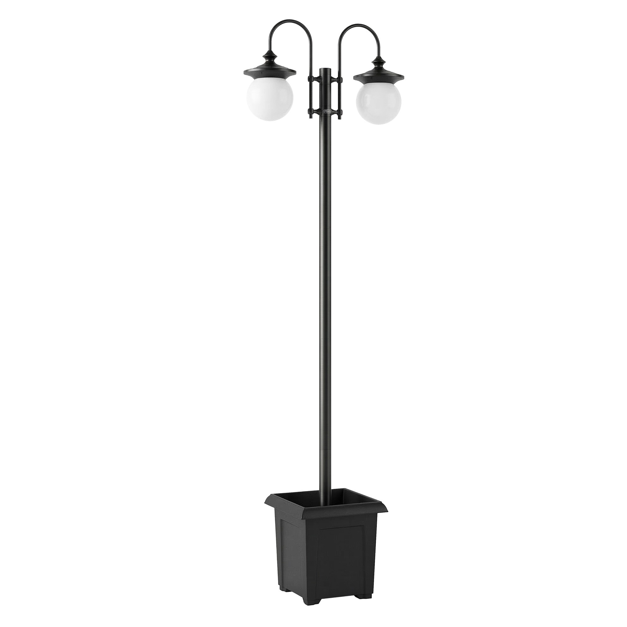 Saules laterna, grīdas lampa, 182 cm, regulējams augstums, āra dārza laterna, 2 galviņas, puķu pods, gaismas sensors, slēdzis, IP44