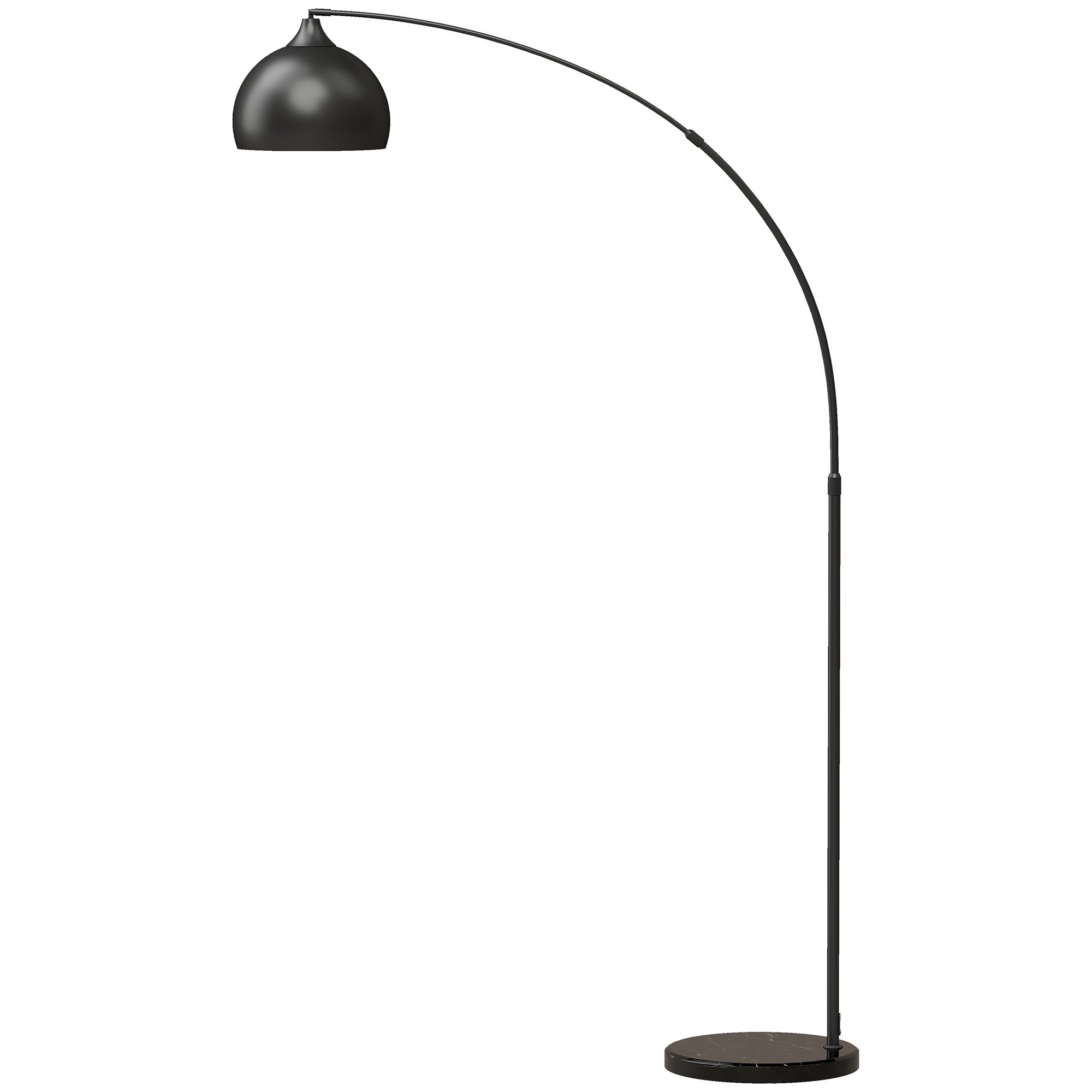 Loka stāvlampa ar regulējamu augstumu, kājas slēdzi un marmora imitācijas pamatni, 170–180 cm, melna