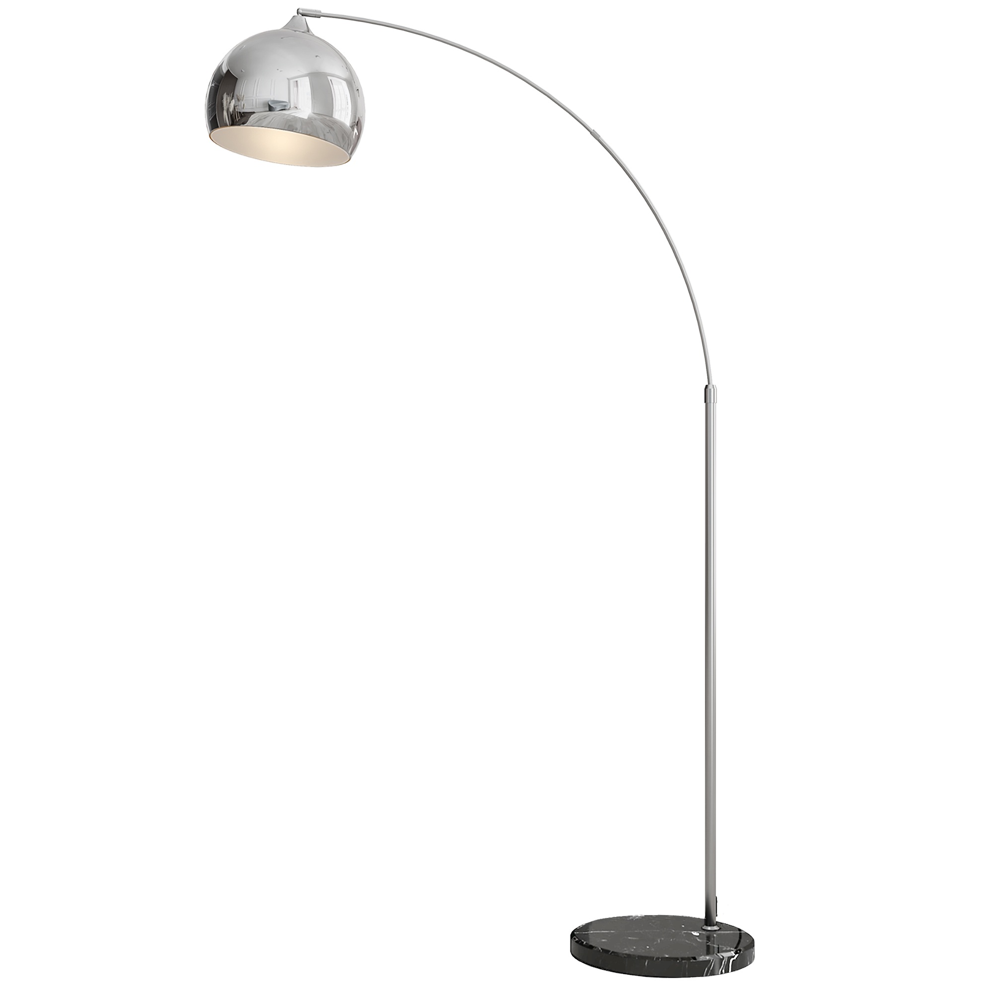 Arkas tipa stāvlampa, regulējama augstumā, kājas slēdzis, marmora efekta pamatne, 170-180 cm, sudraba/melna