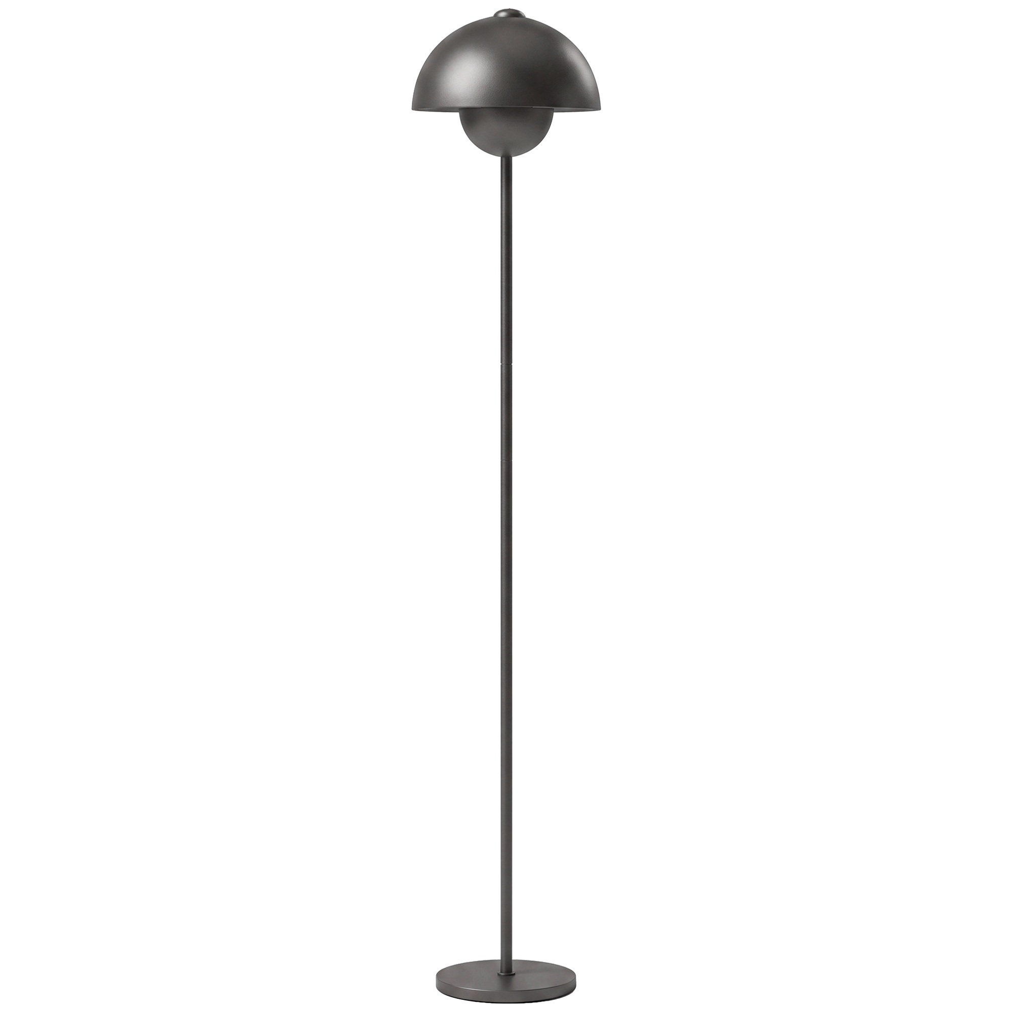 Grīdas lampa, apaļš abažūrs, kājas slēdzis, garš vads, elegants izskats, metāla, pelēka