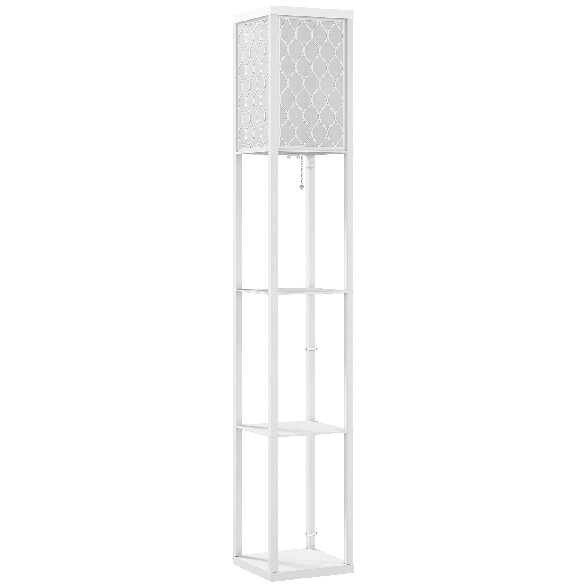 Grīdas lampa ar plauktu, 3 nodalījumi, kompakti izmēri, MDF, balta