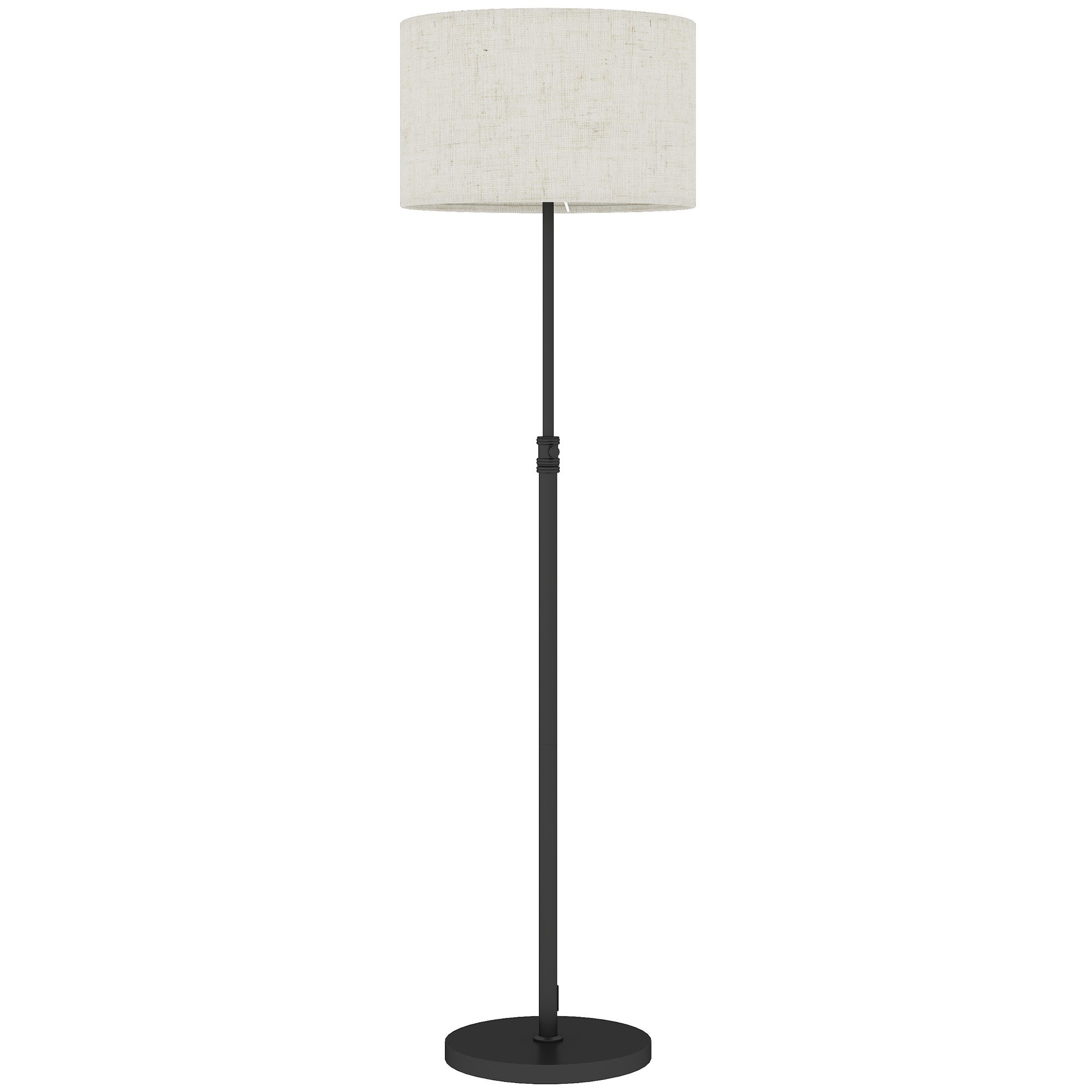 Grīdas lampa ar tālvadības pulti, regulējams augstums, auduma abažūrs, metāla statīvs, regulējams spilgtums, kājas slēdzis, melna