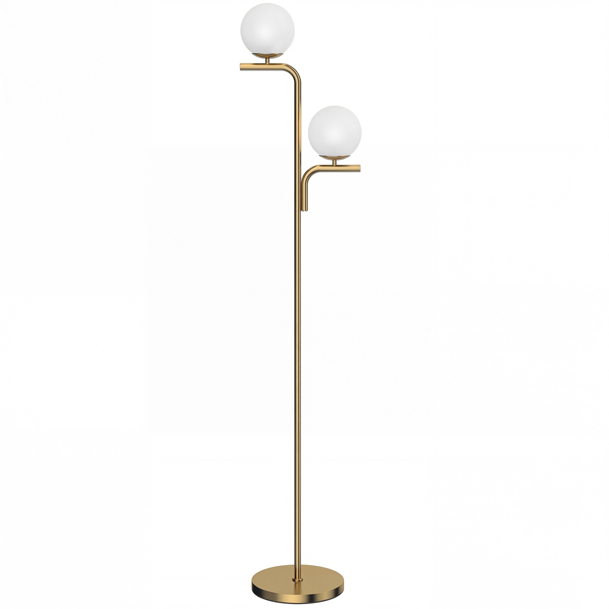 LED stāvlampa, moderna lampa ar 3 krāsu temperatūrām, stikla lodveida abažūriem un kājas slēdzi, zelta krāsā