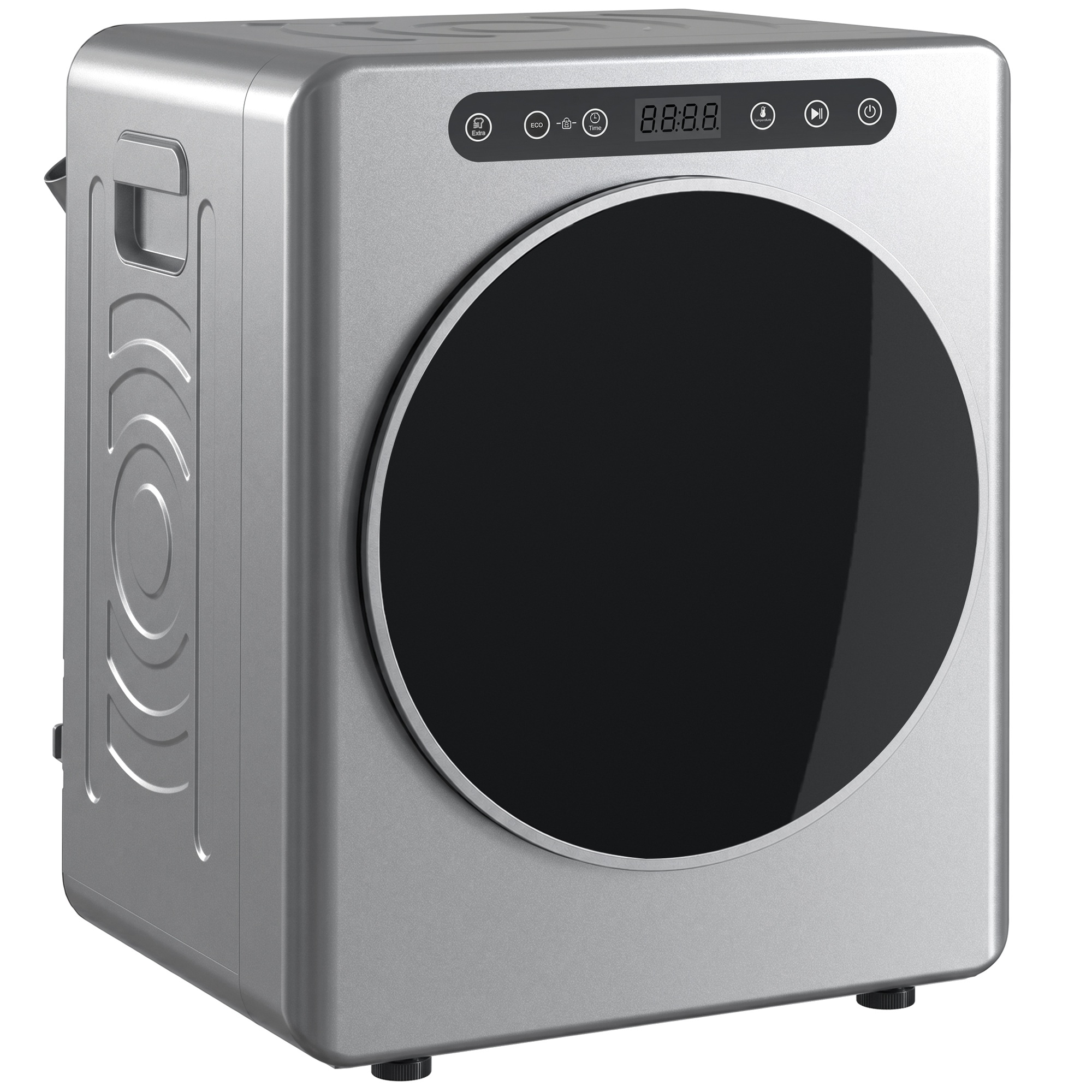 5 kg ventilējams veļas žāvētājs, 1000 W kompakts, brīvi stāvošs veļas žāvētājs ar priekšējo ielādi, nerūsējošā tērauda cilindru, taimeri, sudraba krāsā