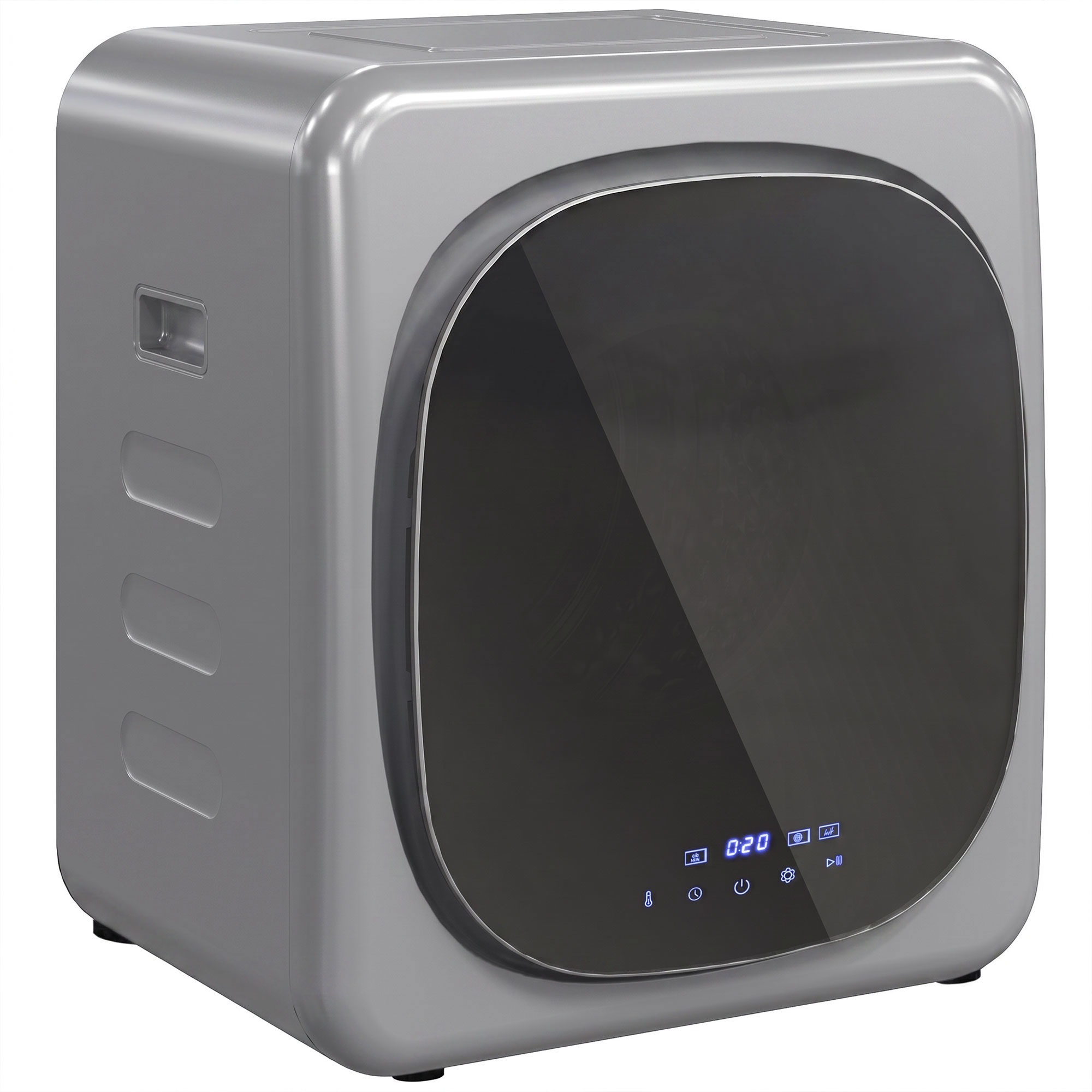2,5 kg veļas žāvētājs ar ventilācijas atverēm un viedrežīmu, 800 W kompakts veļas žāvētājs ar nerūsējošā tērauda cilindru, sudraba krāsā