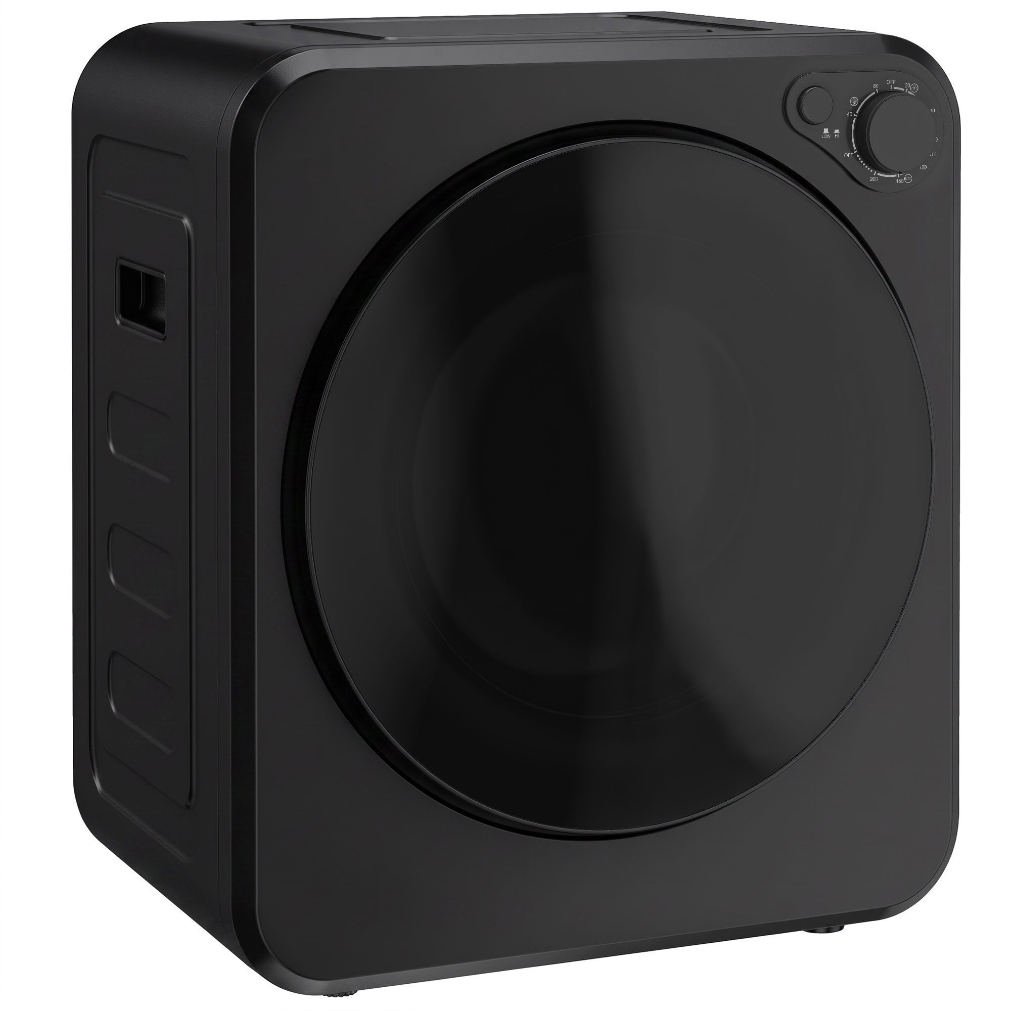 Mini veļas žāvētājs, 4 kg ietilpība, 5 programmas līdz 60°C, 800W/400W, ventilācijas tipa žāvētājs ar nerūsējošā tērauda cilindru, melns