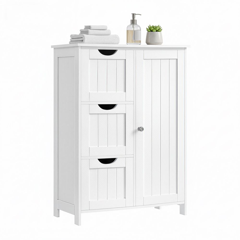Vannas istabas skapis, vannas istabas skapis ar 3 lielām atvilktnēm un vienu regulējamu plauktu, 60 x 30 x 81 cm, balts