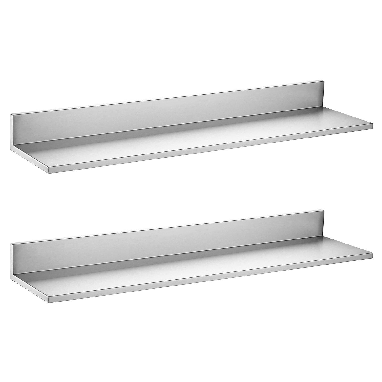Izturīgi L veida nerūsējošā tērauda sienas plaukti, 2 gab., 218 × 914 mm, nestspēja 30 kg, viegli tīrāmi, restorānam, mājas virtuvei un garāžai