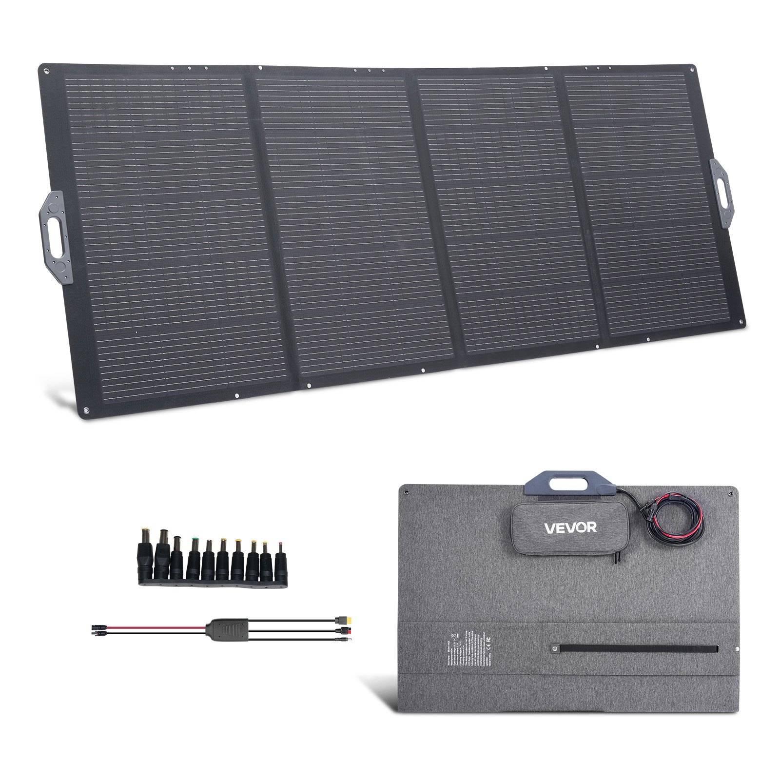 Salokāms monokristālisks saules panelis, 400 W, efektivitāte 24%, MC4 izeja un DC adapters 10 vienā, IP67, akumulatoru enerģijas stacijām, kempingam un pārgājieniem