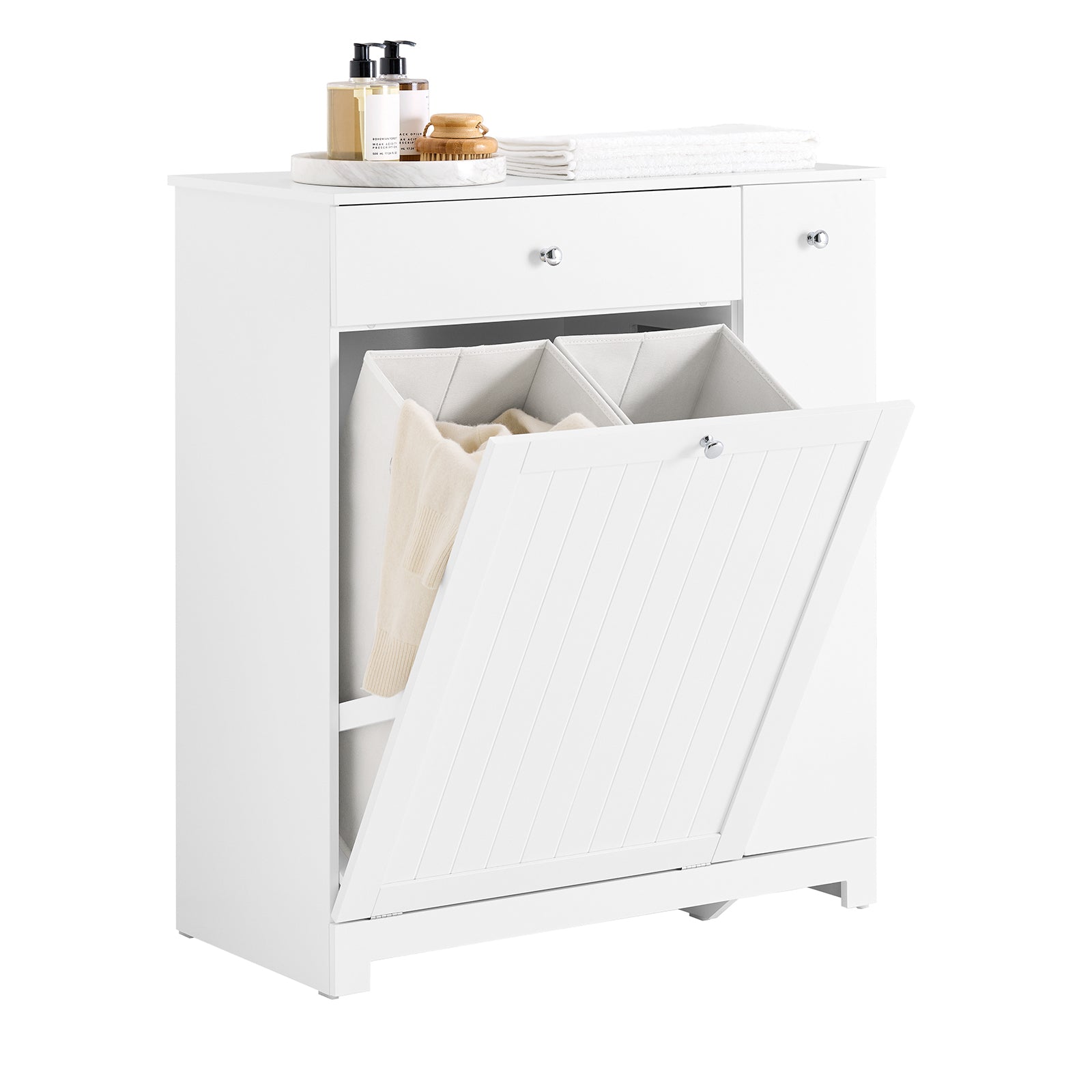 Vannas istabas skapis ar veļas grozu - uzglabāšanas kolonna ar 1 atvilktni un bīdāmu nodalījumu, ūdensnecaurlaidīgs vannas istabas skapis 78x38x90 cm - ideāli piemērots tualetei, izlietnei vai vannas istabai