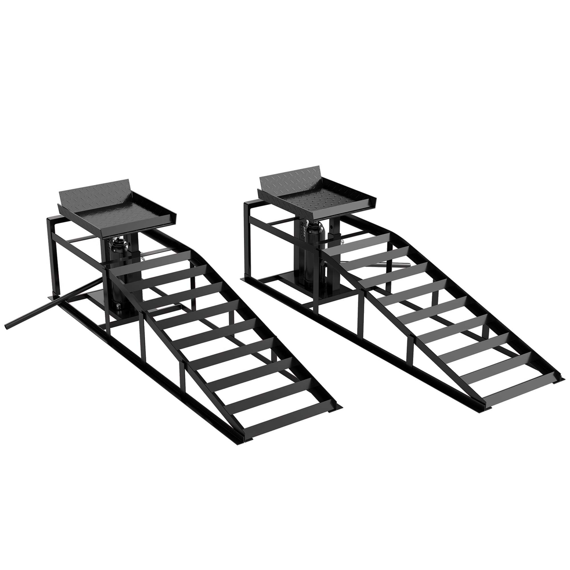 2 hidraulisko rampu komplekts, regulējams augstums, sliekšņa rampas, celtspēja 3 tonnas, apmales rampas riepām līdz 23 cm