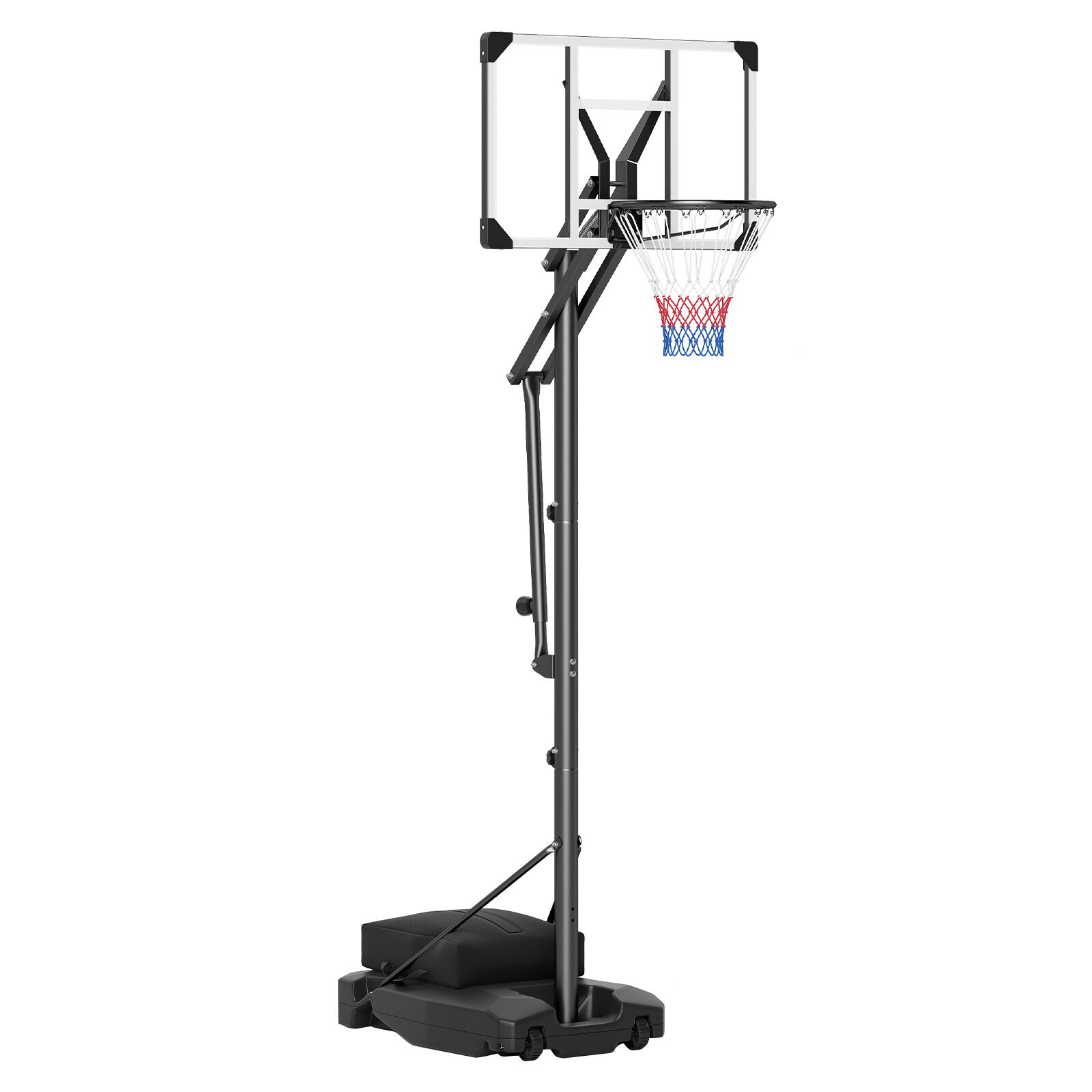 Basketbola grozs ar regulējamu augstumu (131–263 cm), triecienizturīgiem riteņiem un svara somu pusaudžiem
