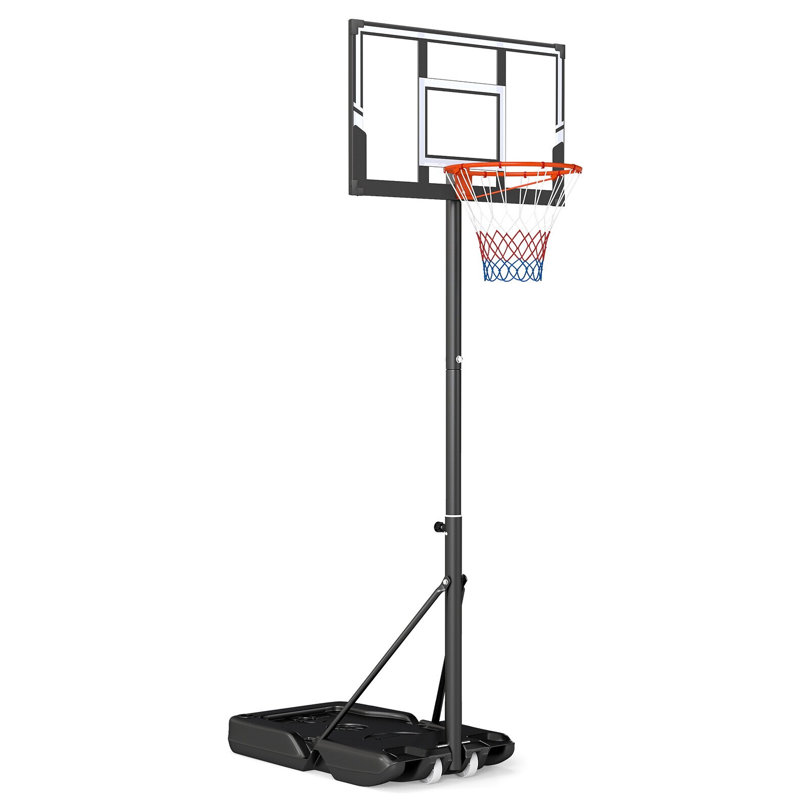 3,3–305 cm pārnēsājams basketbola grozs, regulējams ar pamatni un riteņiem