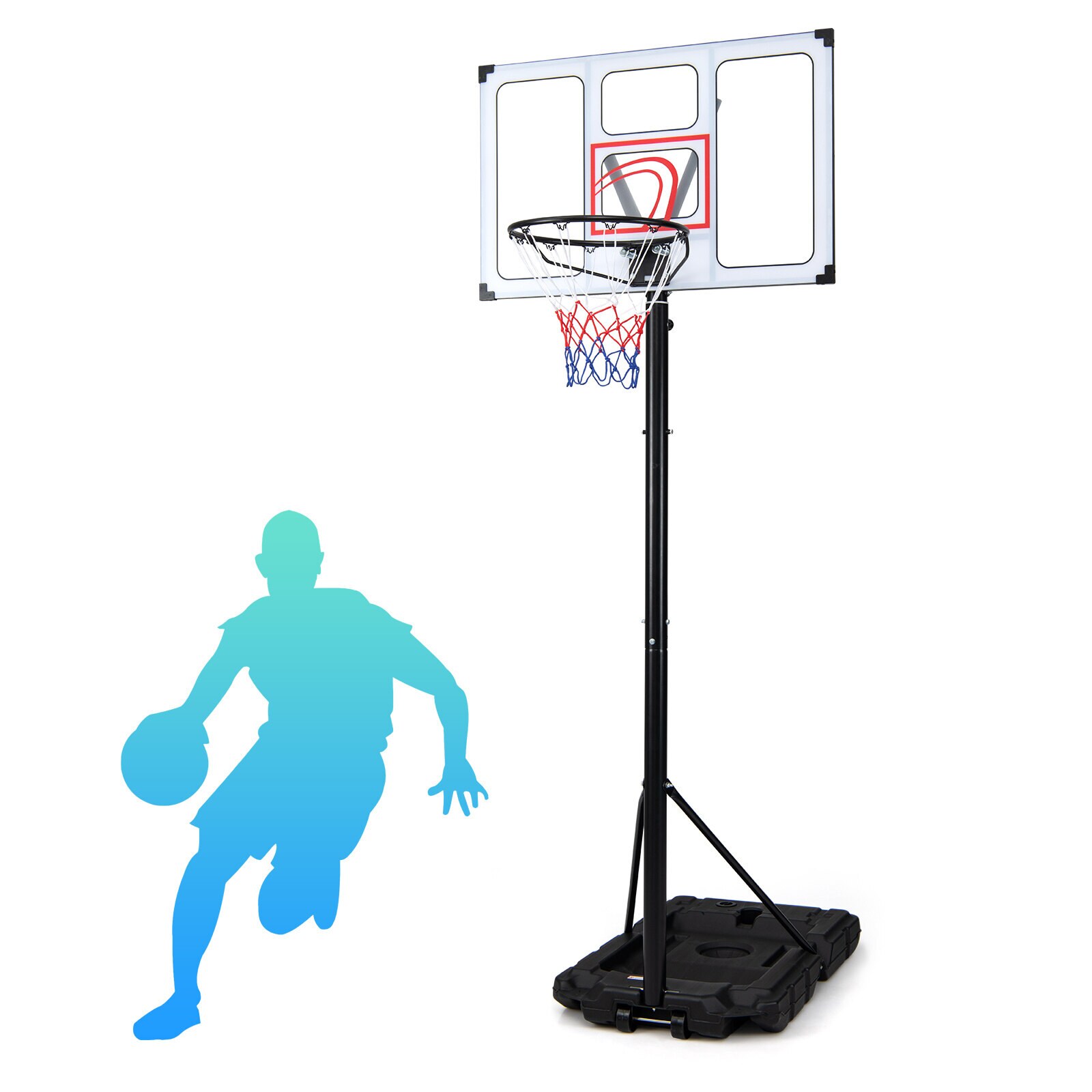 4,1–305 cm pārnēsājams basketbola grozs, 18 regulējami līmeņi, ar izturīgu, piepildāmu pamatni