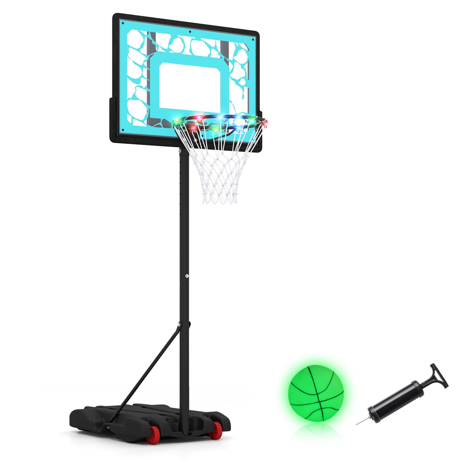 Baseina basketbola grozs ar LED gaismu nakts treniņiem pie baseina piebraucamā ceļa