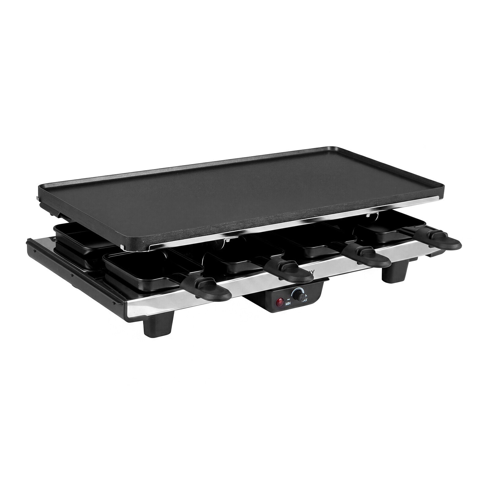 1400 W 2-in-1 rakleta grils ar apgriežamu nepiedegošu virsmu, 8 pannas, 8 koka lāpstiņas un knaibles, regulējama temperatūra, 48 x 24 x 12 cm, melns