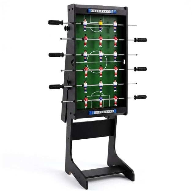 Galda futbols, vietu taupošs futbola galds ar izturīgu rokturi, 33 x 36 x 109 cm, melns
