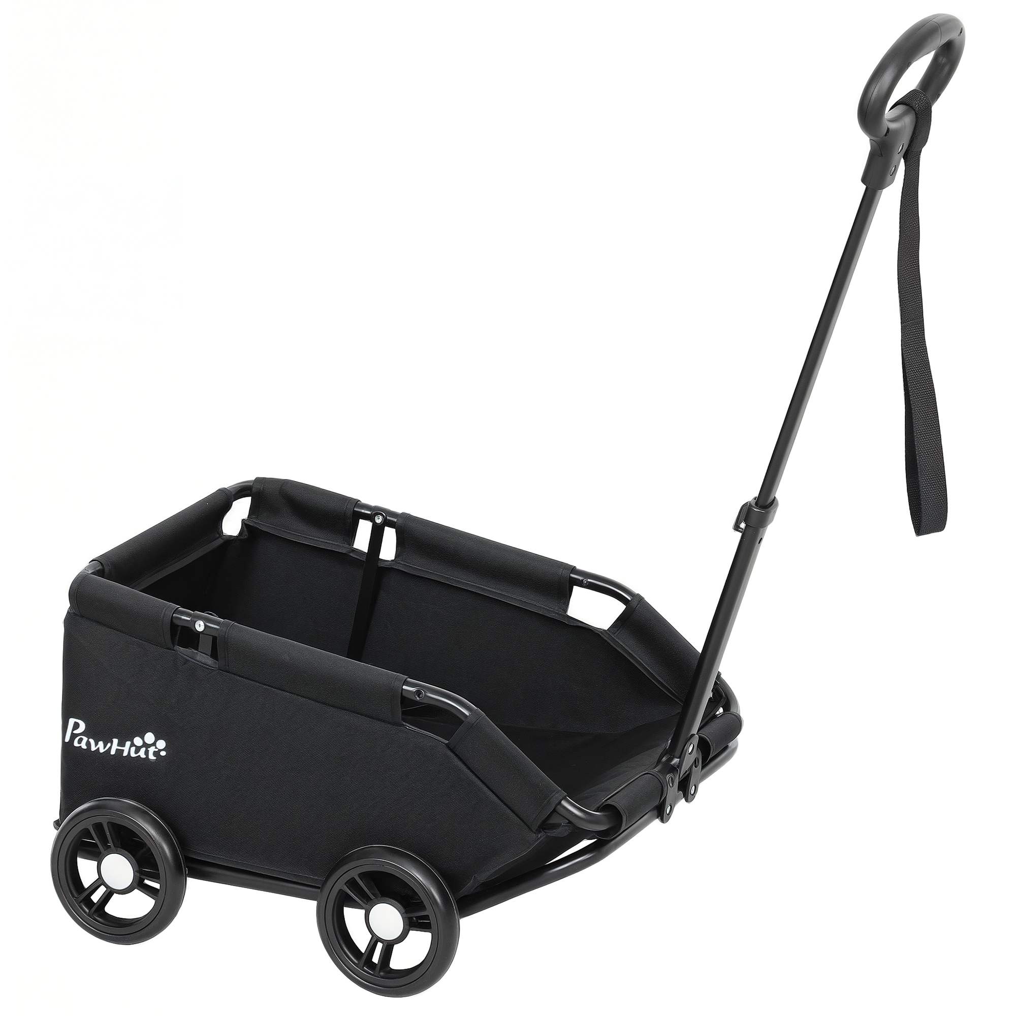 Suņu ratiņi, saliekami suņu ratiņi maziem suņiem līdz 4 kg, saliekami kaķu ratiņi ar rokturi, mazgājams spilvens, drošības pavadas, uzglabāšanas soma, 4 riteņi, melni
