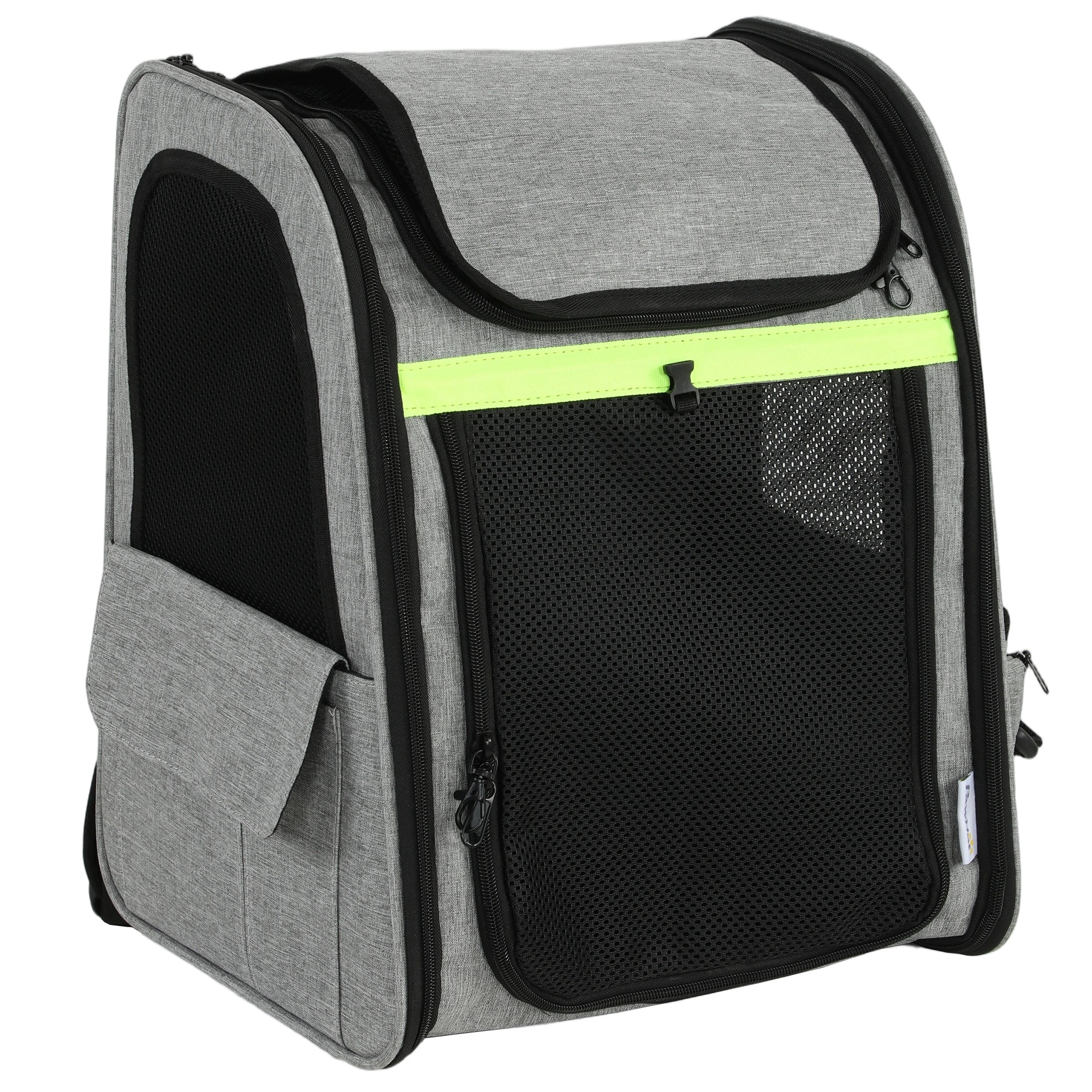 Paplašināma suņu būris, transportēšanas kaste suņiem ar 5 kabatām un atstarojošu joslu, suņiem līdz 10 kg, 33,5x28x42cm, gaiši pelēka