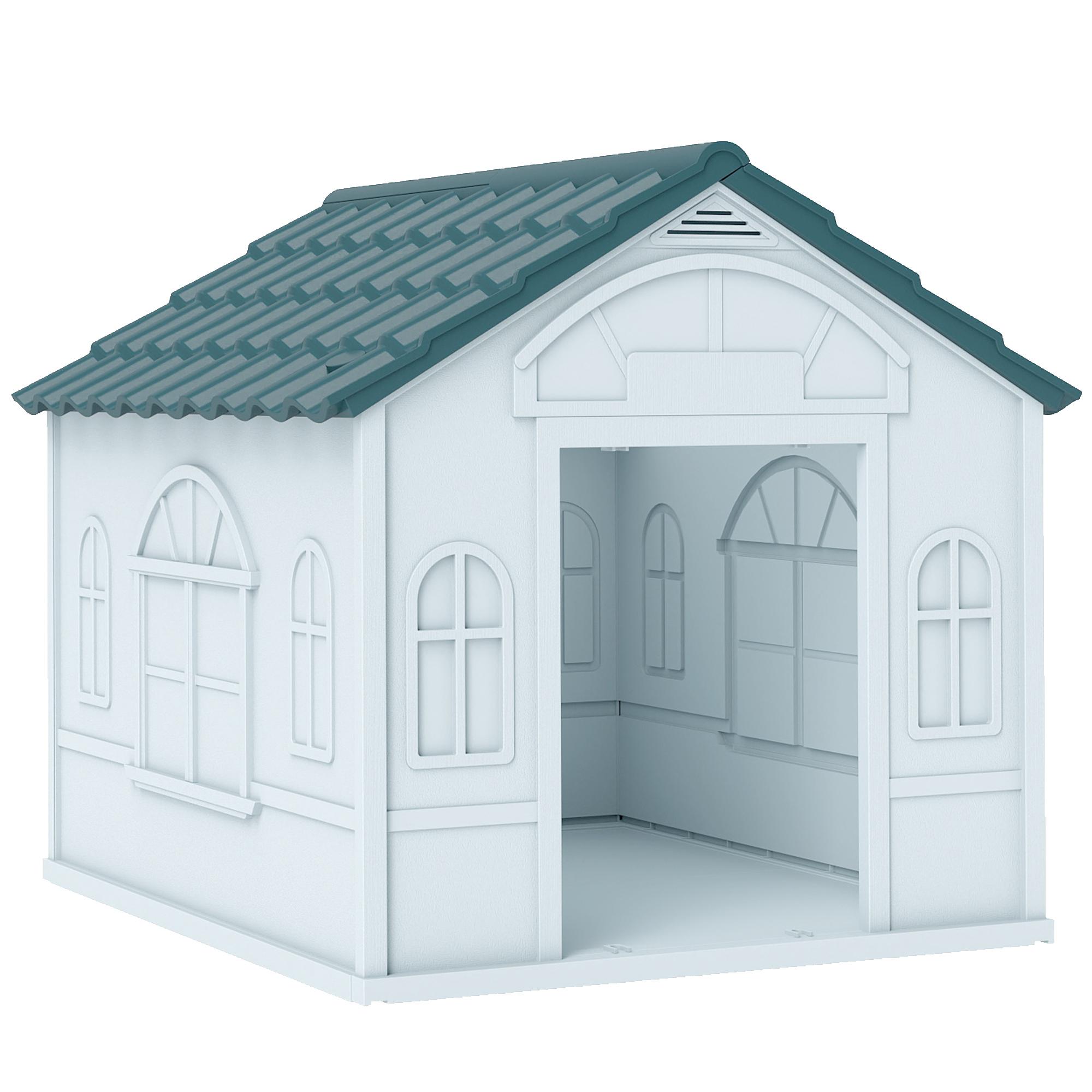 Suņu voljērs ar slīpu jumtu, laikapstākļiem izturīgs, plastmasas, 65 x 75,7 x 63 cm, zils