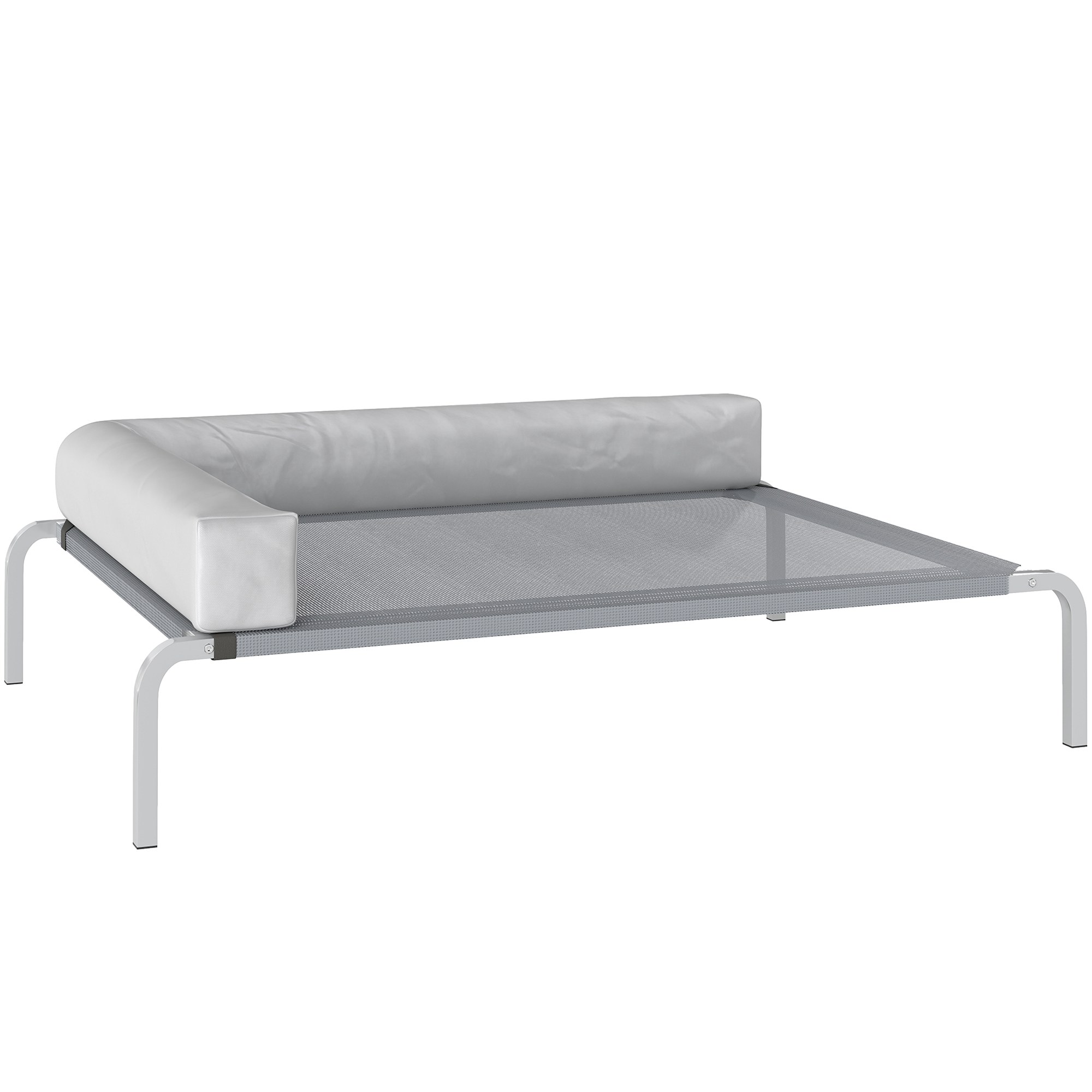 Āra suņu gulta, paaugstināta suņu gulta vidēja lieluma suņiem, ar L-veida spilvenu 110x75x30cm, gaiši pelēka
