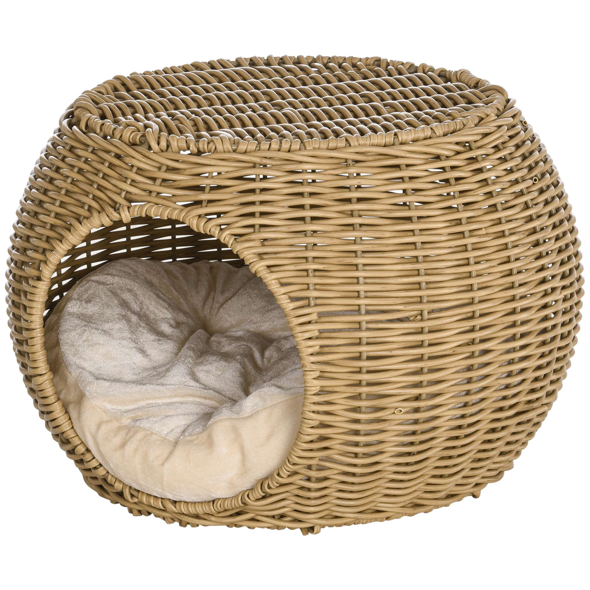 Rotangpalmas kaķu grozs, divlīmeņu kaķu gulta, kaķu grozs ar spilvenu, priekšējās durvis kaķiem līdz 3,5 kg, Ø40 x 30 cm