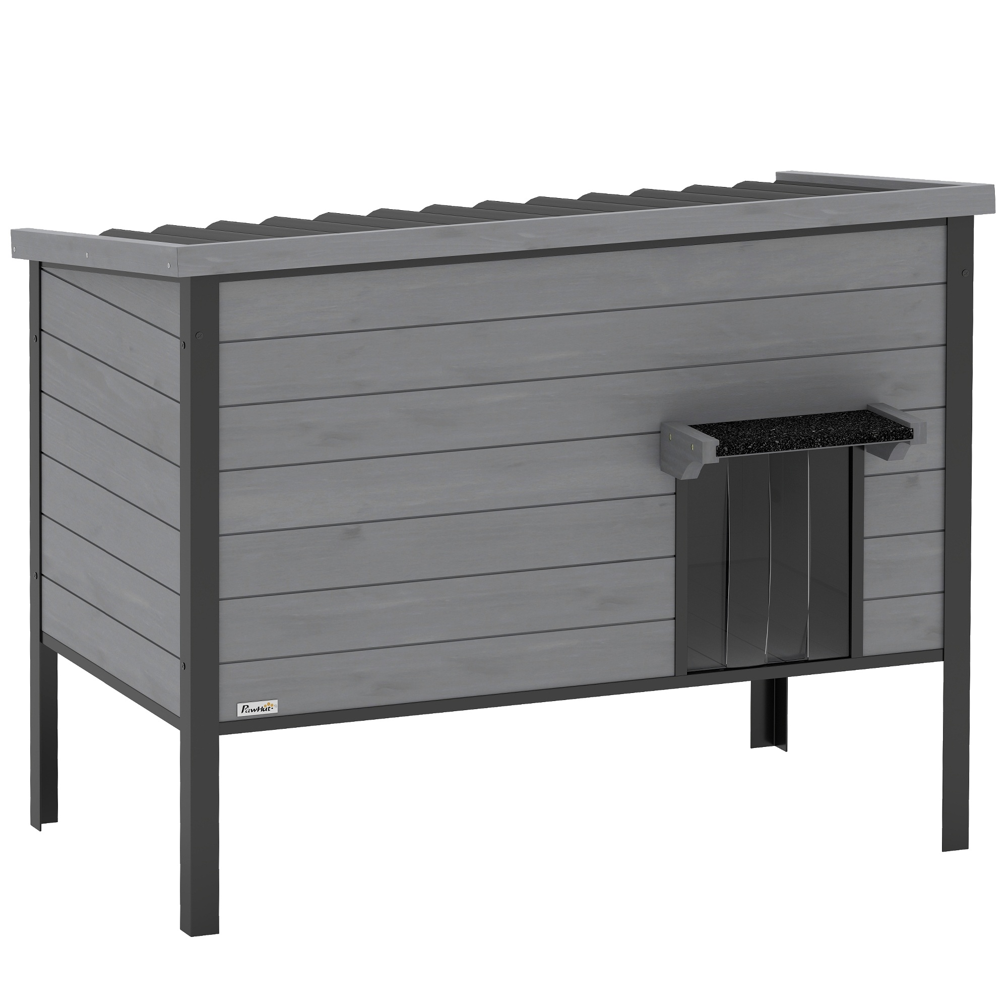 Laikapstākļiem izturīga kaķu māja ar atveramu jumtu, noņemamu grīdu, ieeju 1-2 kaķiem līdz 12 kg, 85x55x70 cm, gaiši pelēka