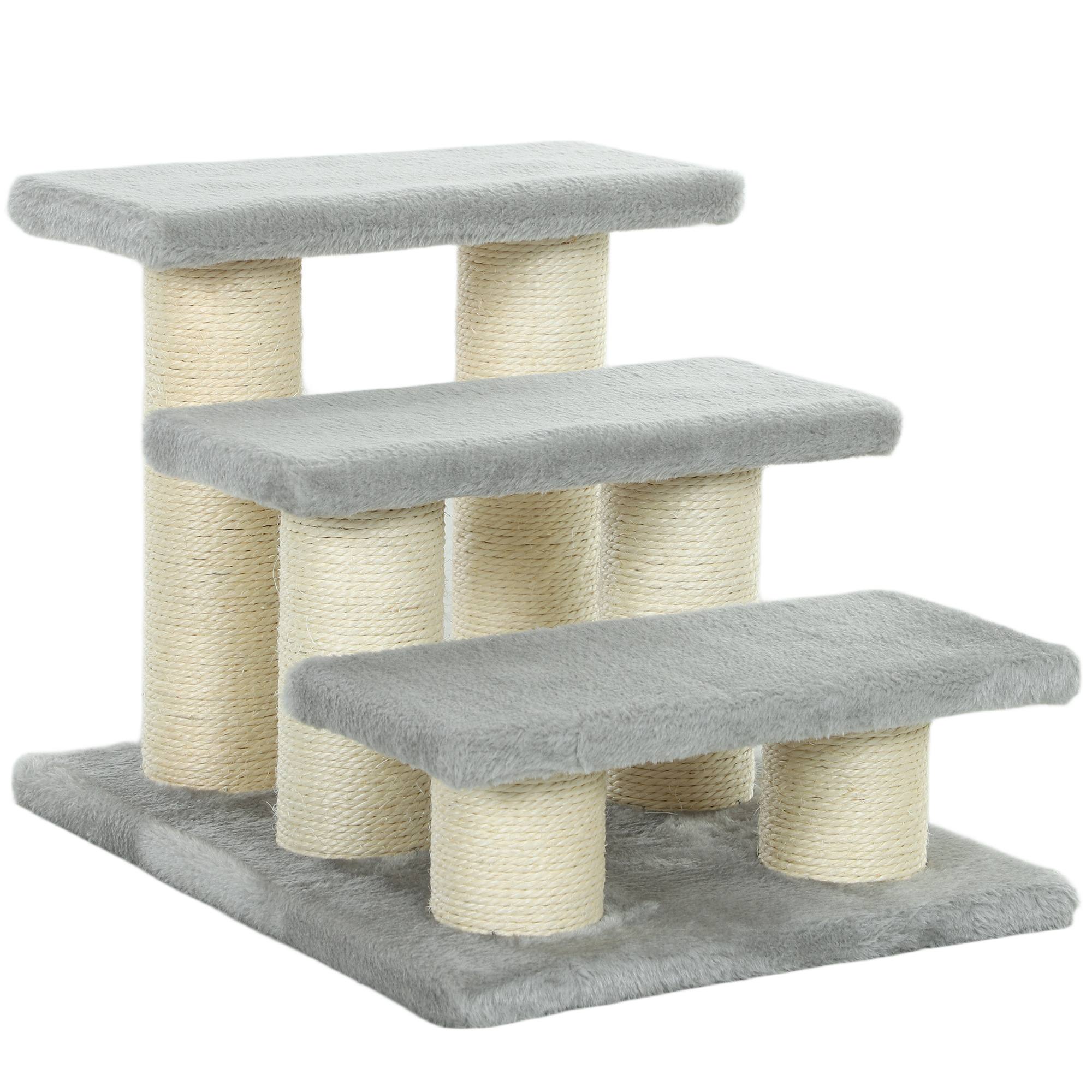Suņu kāpnes, 3 pakāpieni, 34 cm augstas, mājdzīvnieku kāpnes kaķiem, suņiem, kaķu kāpnes, piekļuves palīglīdzeklis gultai, dīvāns, kušete, pelēka
