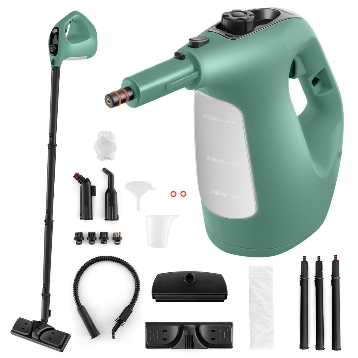 Kuuma auruga käsi-aurupuhasti und multifunktsionaalne puhastusseade (1500W paak 400 ML kuni 125 °C) roheline