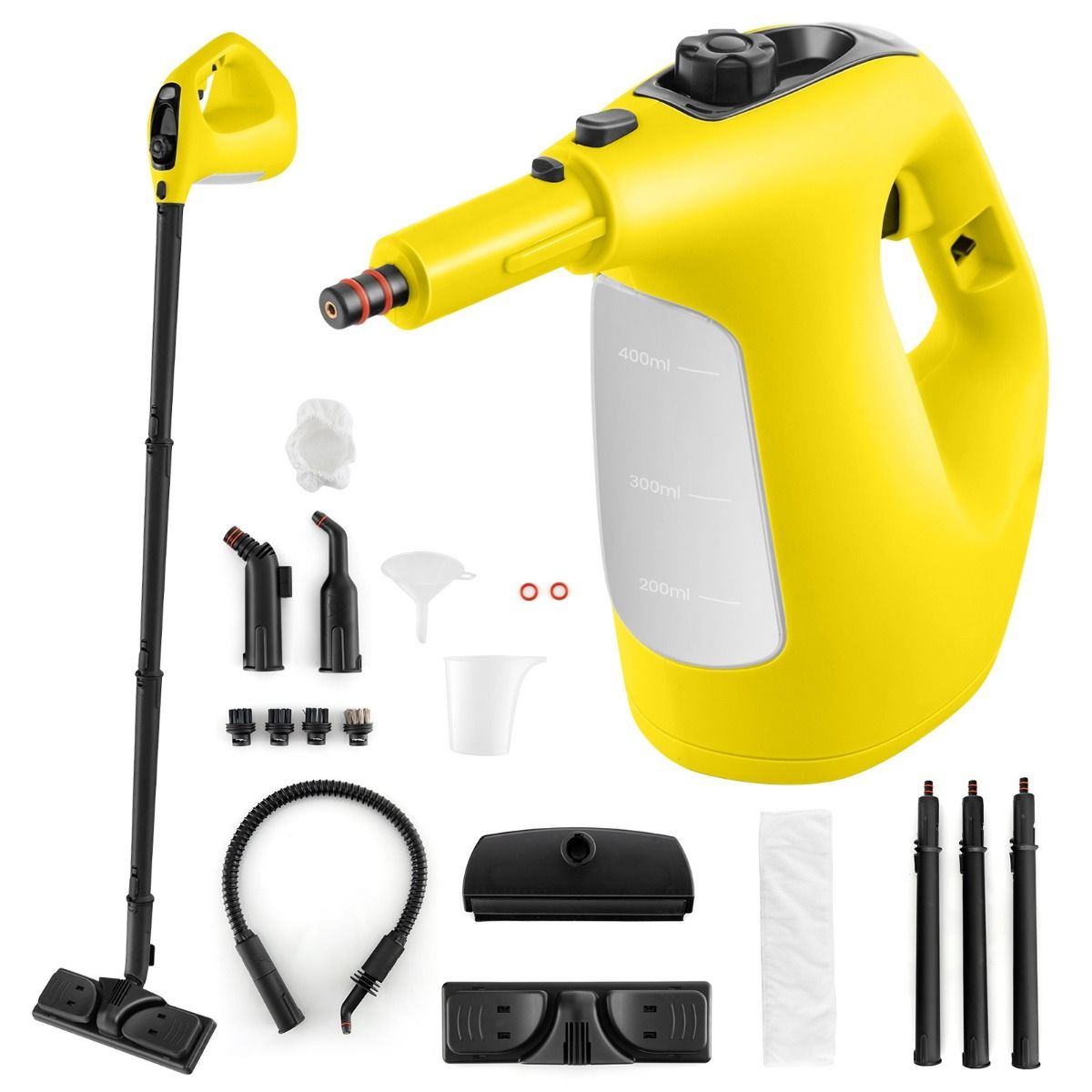 Pārnēsājams tvaika tīrītājs, spiediena tvaika tīrītājs, 1400 W, neierobežots nepārtraukts tvaiks, 400 ml ūdens tvertne, dzeltens