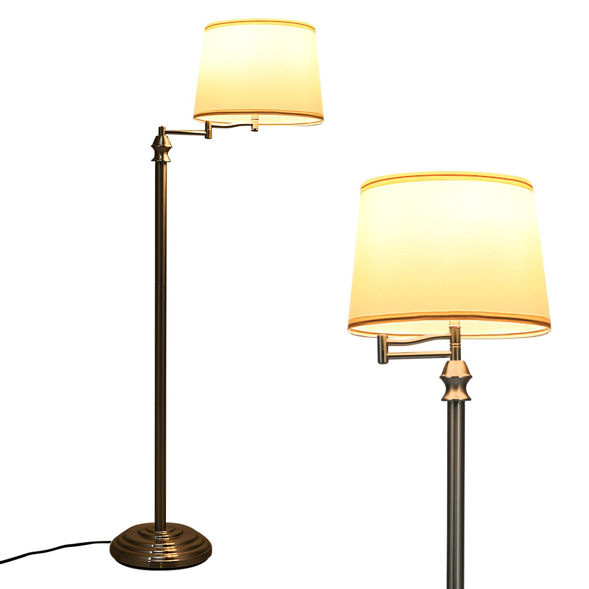 Stāvlampa ar auduma abažūru, niķelēta dzelzs, Ø 35,5 × 152 cm, E27 spuldzei līdz 40 W