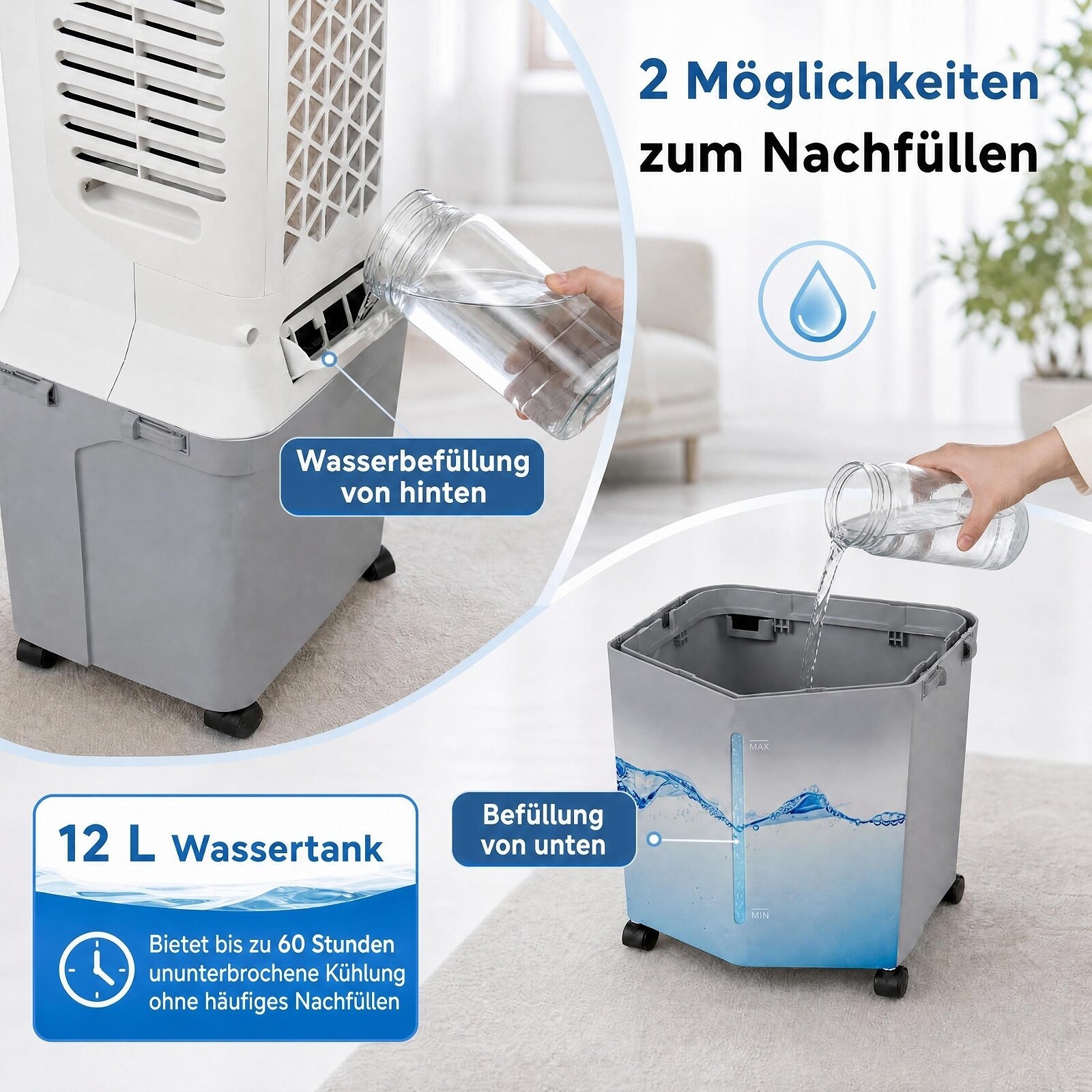 3-vienā torņa ventilators ar ventilatoru, mitrinātāju un iztvaikošanas dzesētāju ar 2 dzesēšanas blokiem