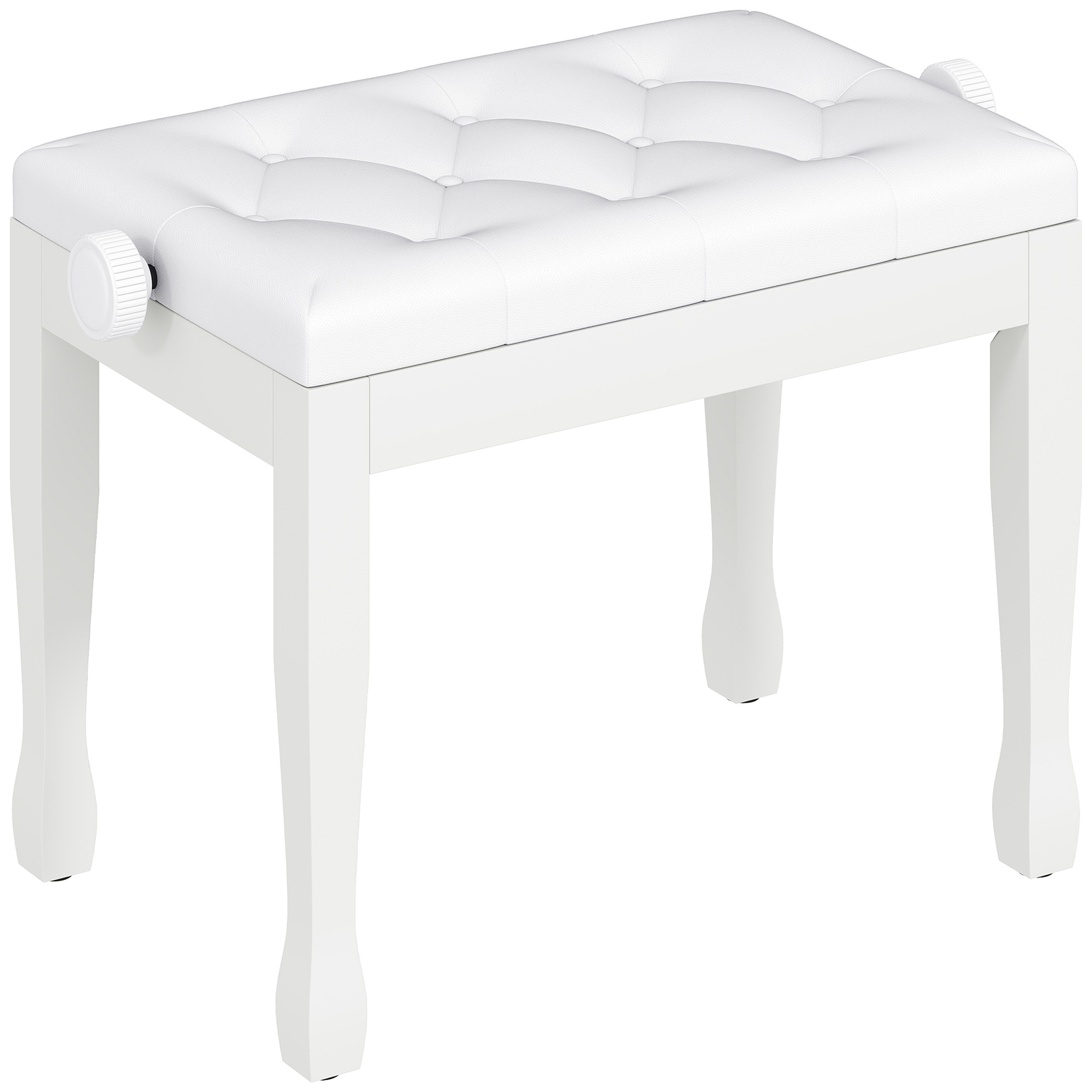 Augstumā regulējams klavieru krēsls/sols ar mākslīgās ādas spilvenu klavierēm un klaviatūrai, 64 x 35 x 45-55 cm, balts