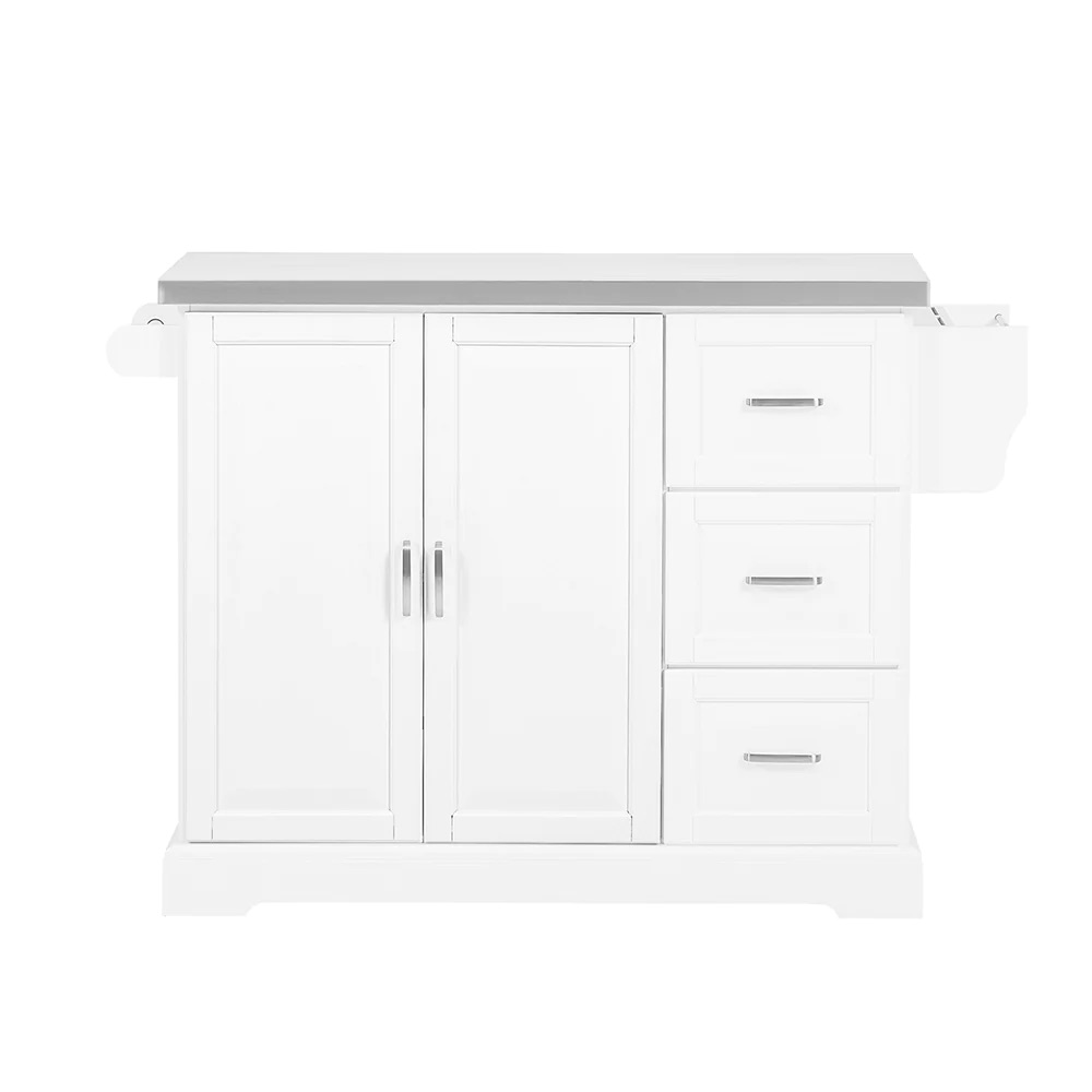 Virtuves sala uz riteņiem - izvelkama darba virsma, 2 atvilktnes un regulējami plaukti | Mobilais servēšanas ratiņi virtuvei un ēdamistabas zonai (130 x 46/71 x 91 cm)